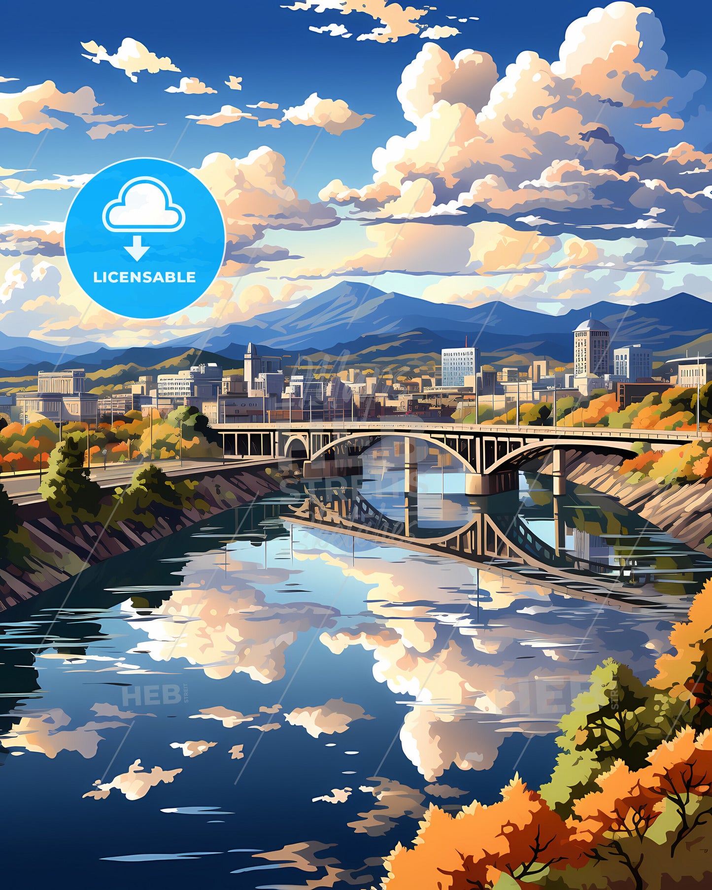 Conway, Arkansas, a bridge over a river with trees and mountains in the background