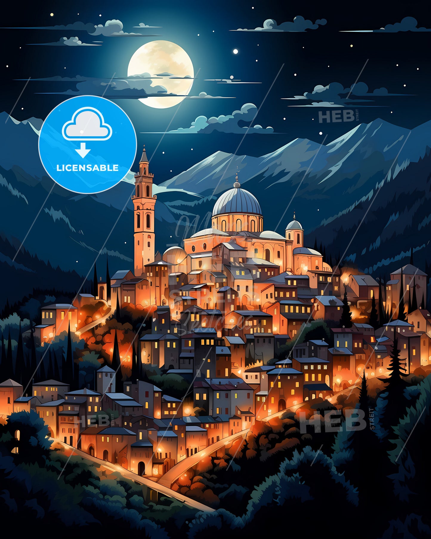 Benevento, Italy, a city lit up at night