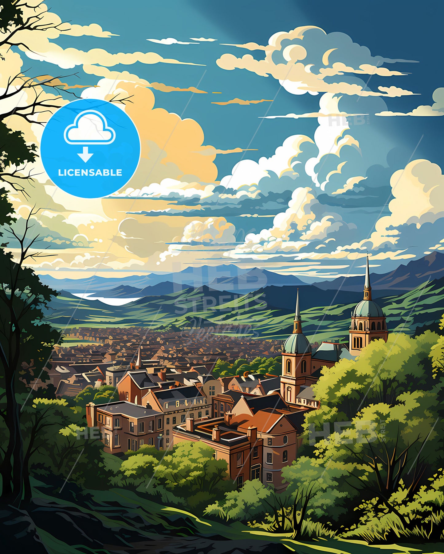 Belfast, Belfast, a landscape of a city with trees and mountains