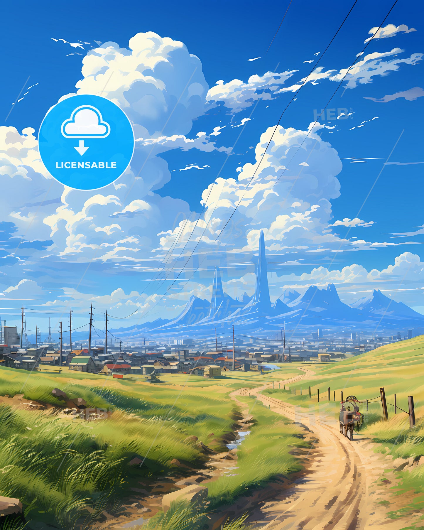 Aktobe, Kazakhstan, a landscape with a horse drawn carriage and a city in the background