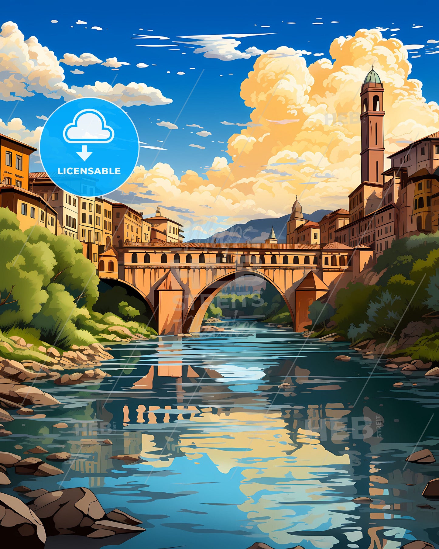 Verona, Italy, a bridge over a river with trees and buildings