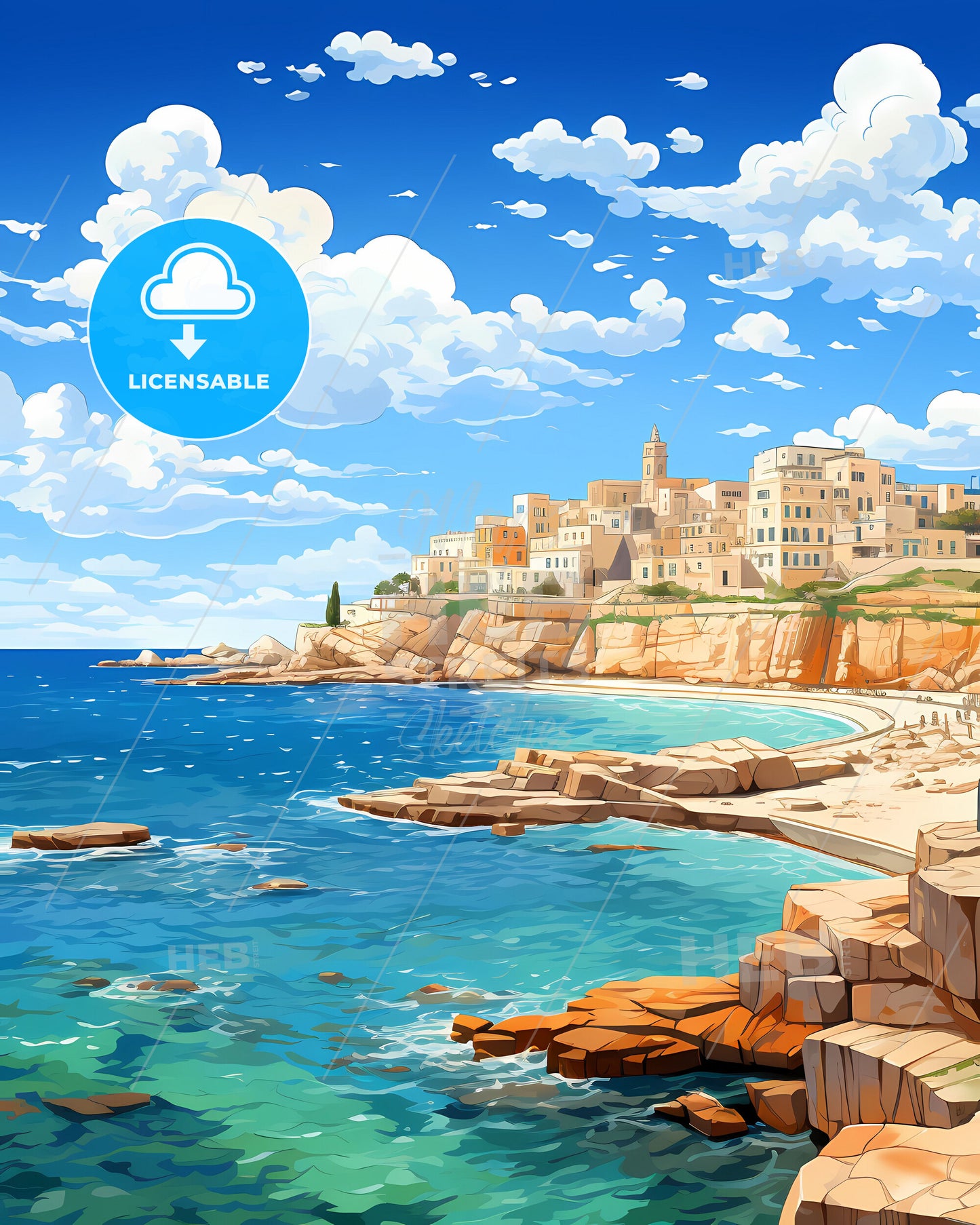 Trani, Italy, a beach with buildings and rocks