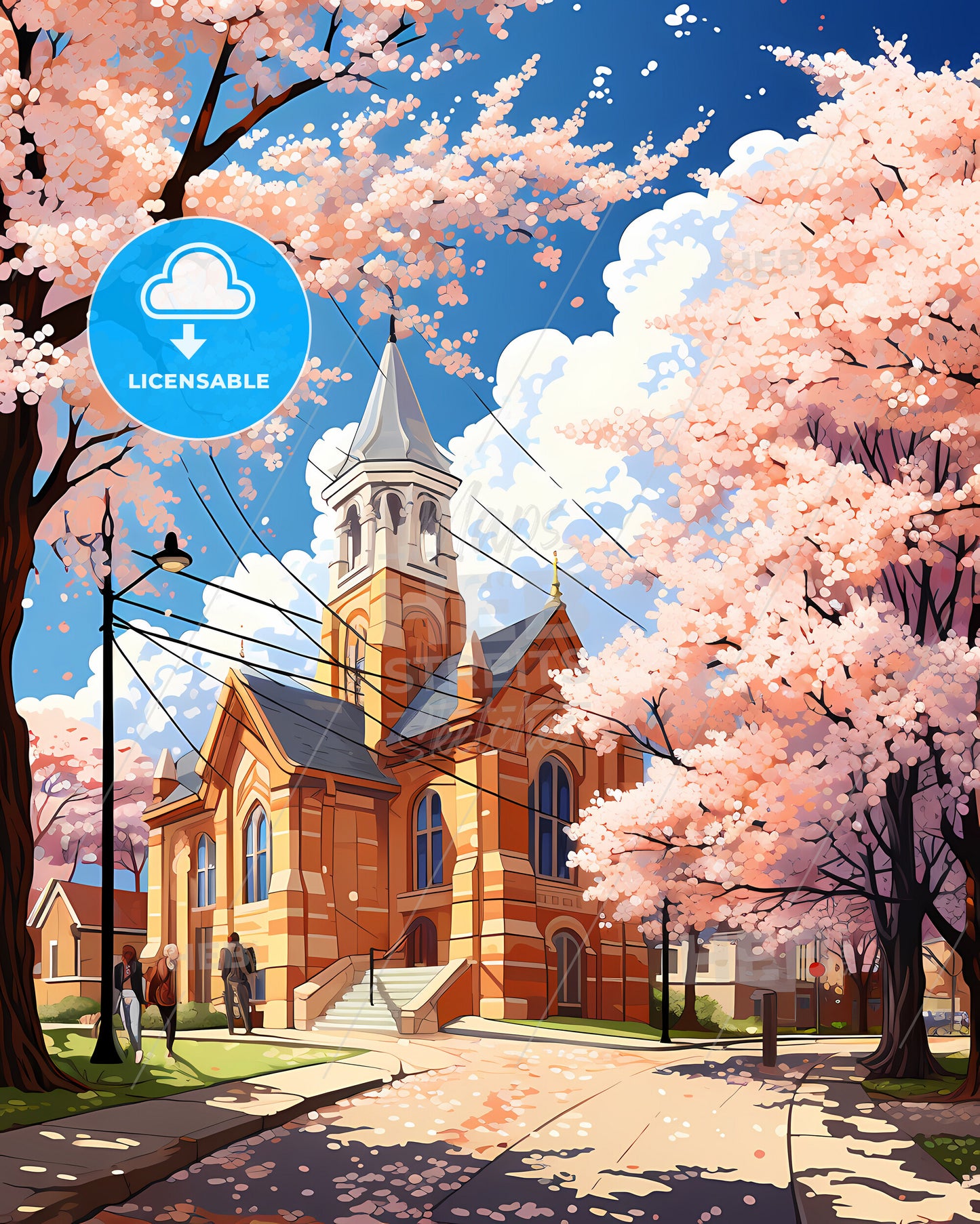 Racine, Wisconsin, a church with a tower and trees