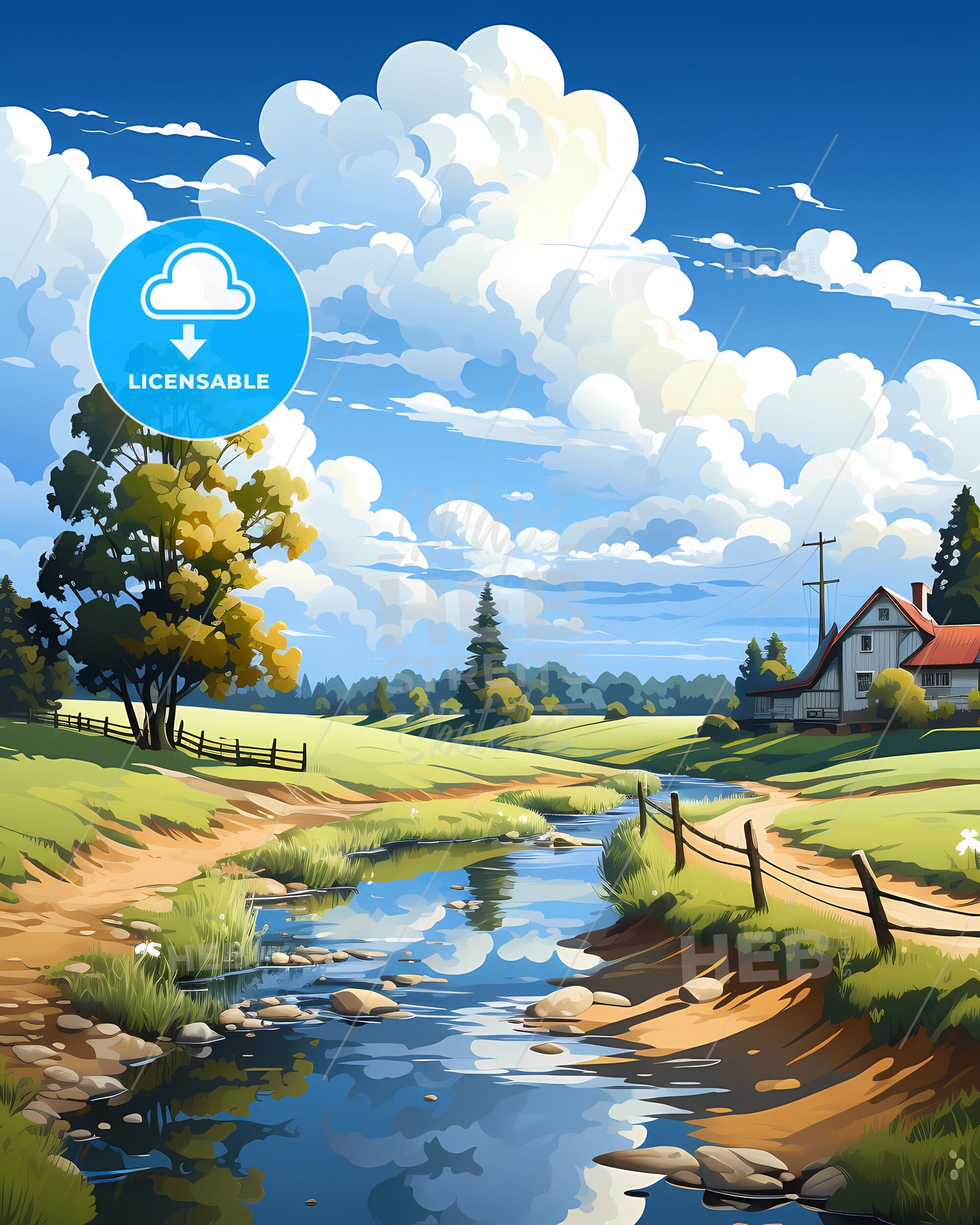 Ede, Netherlands, a stream of water in a grassy field with a house and trees