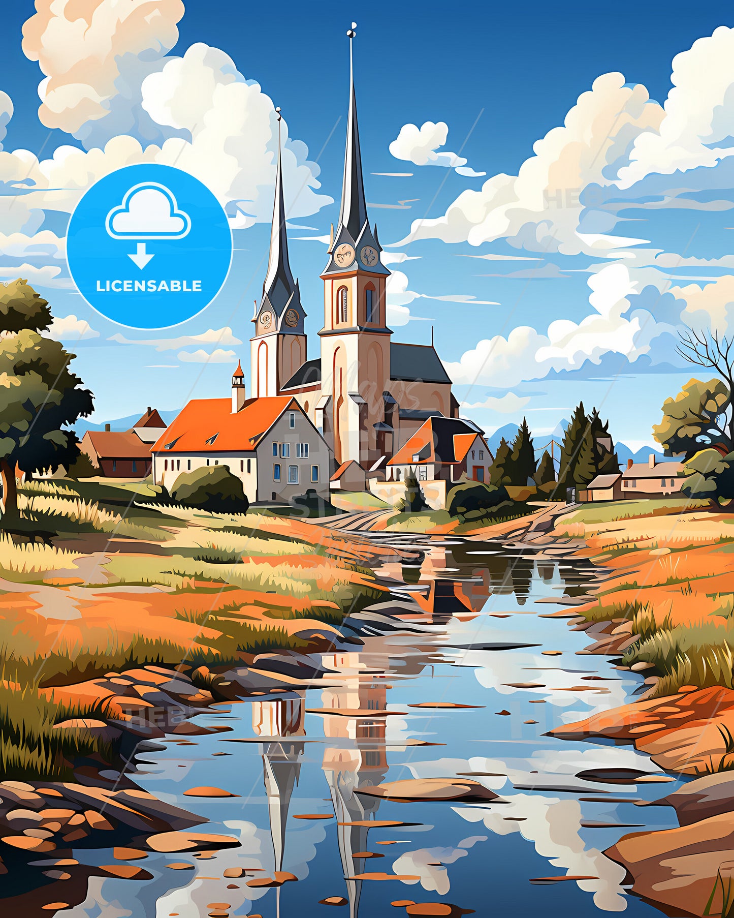 Ede, Netherlands, a church with a river in the background