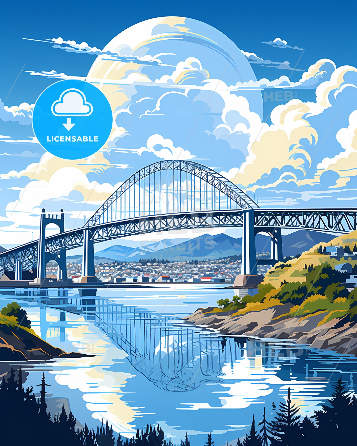 Richmond, California, a bridge over water with a city and clouds in the sky