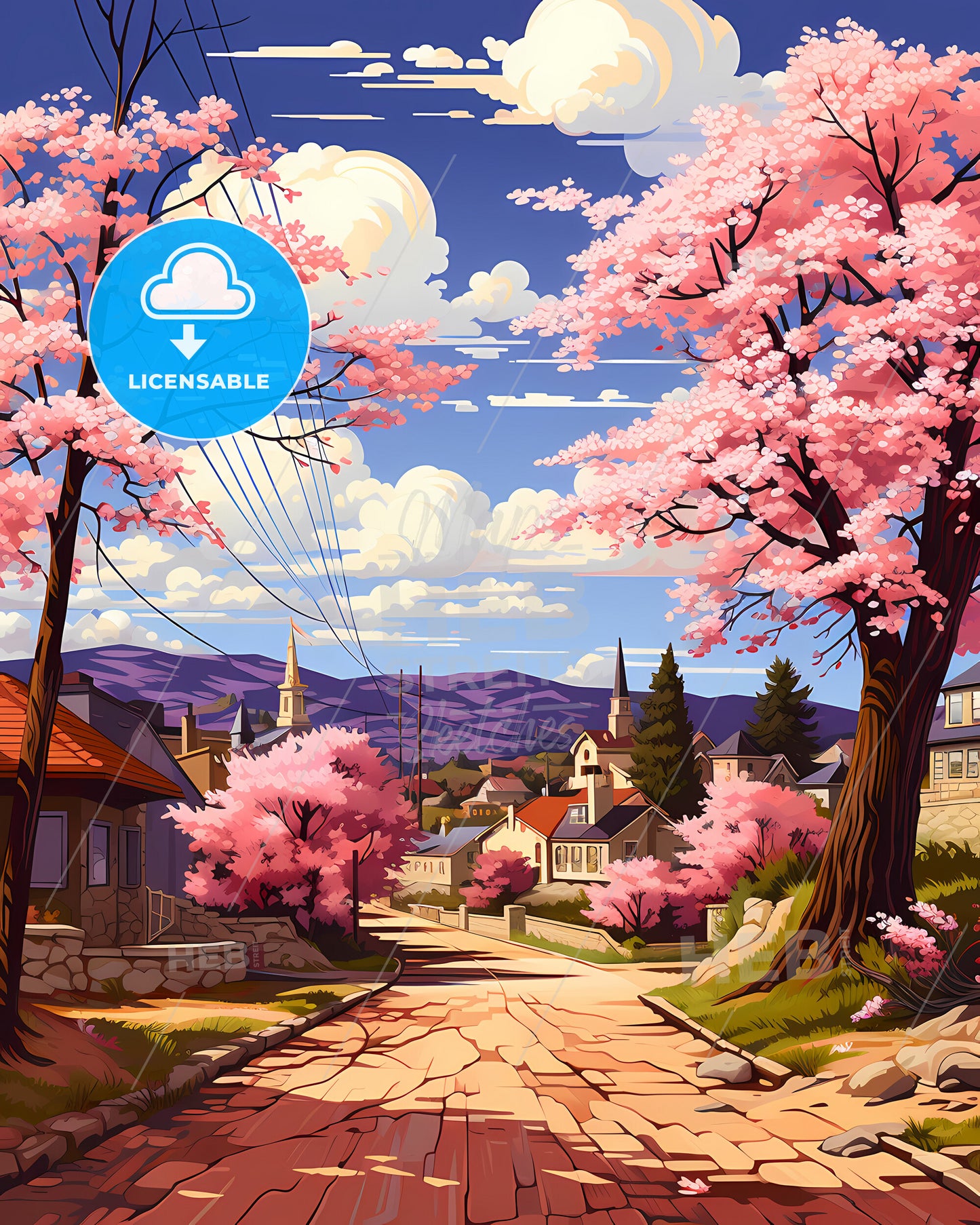 Racine, Wisconsin, a road with pink trees and houses