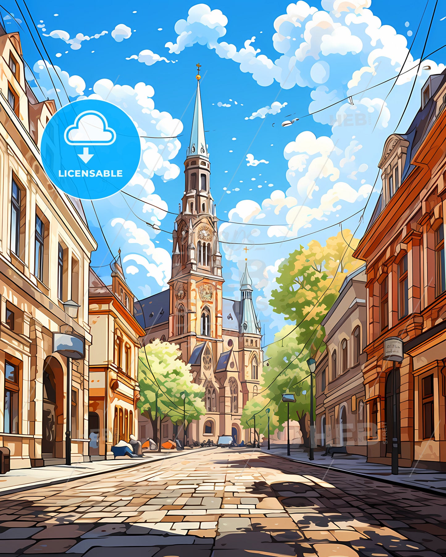 Roosendaal, Netherlands, a street with a church and buildings