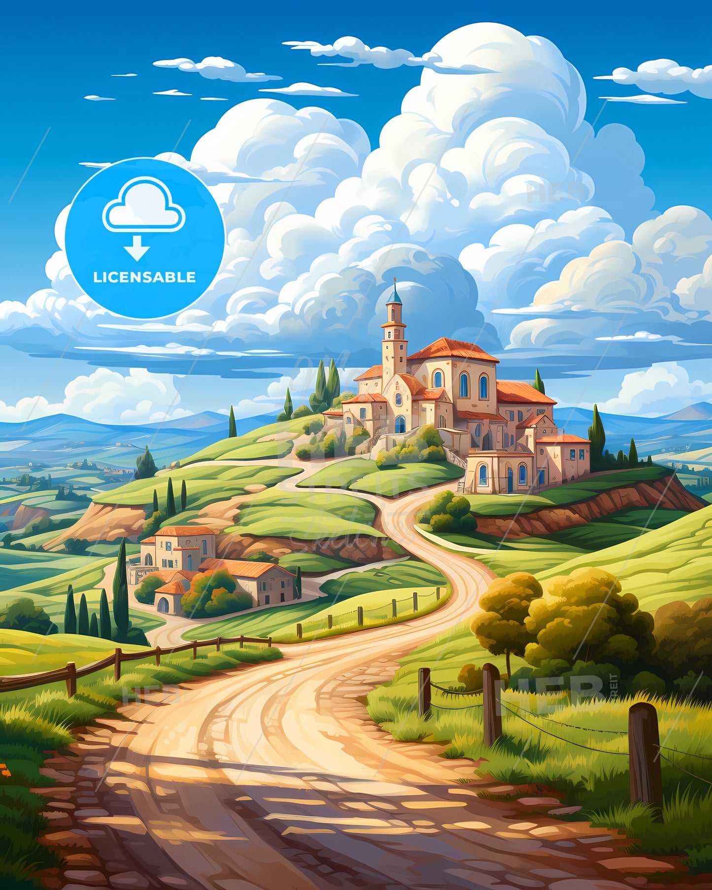 Matera, Italy, a landscape with a road and a building on a hill