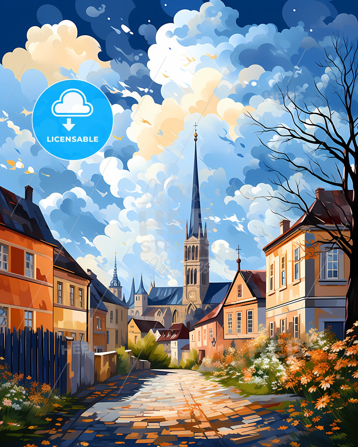 Luton, East of England, a street with a church in the background