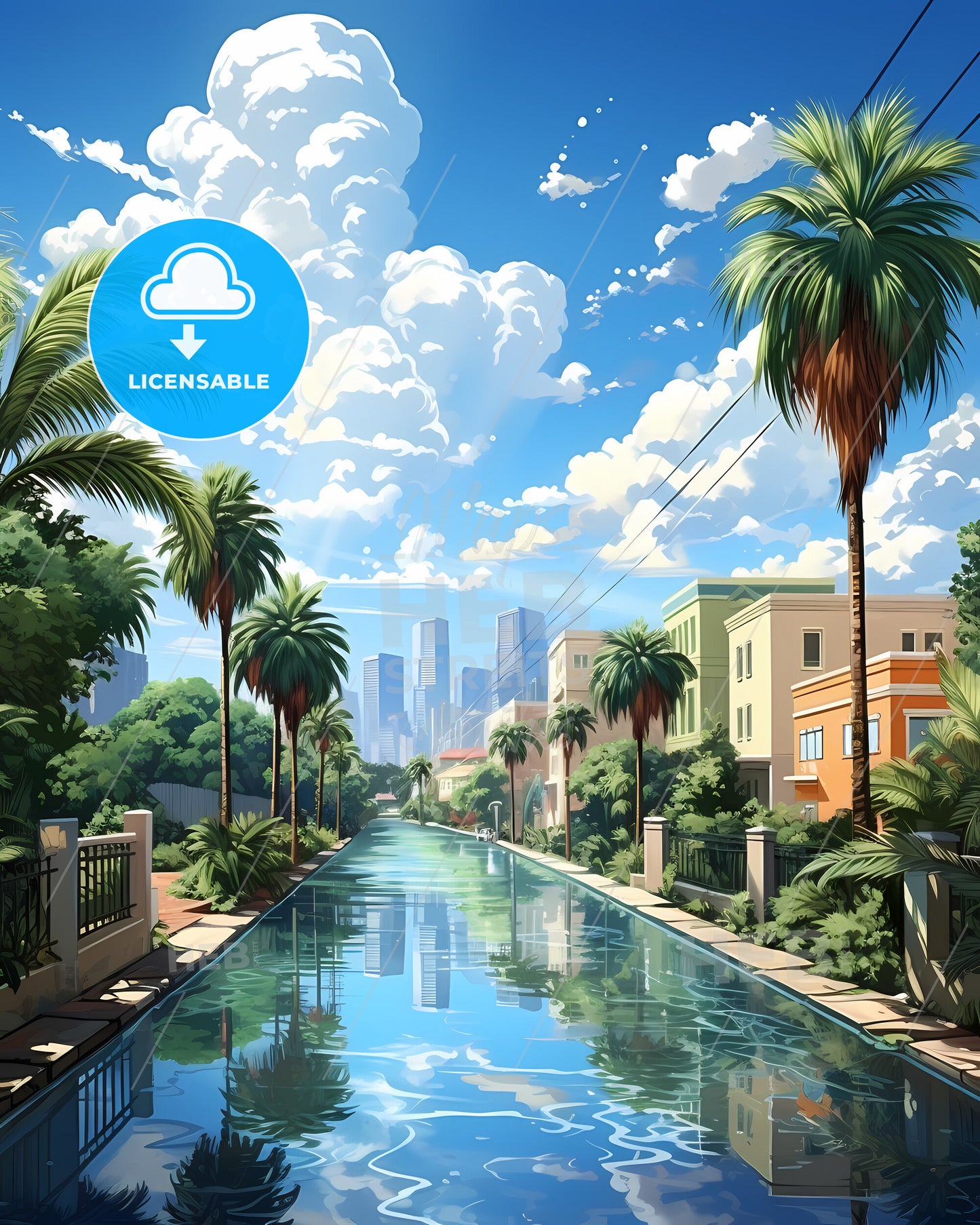 Hollywood, Florida, a water way between buildings