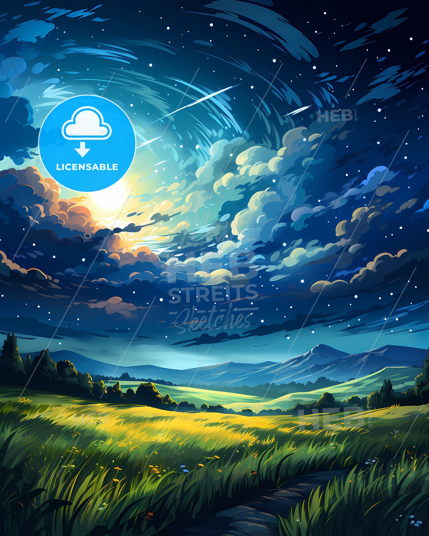 Simi Valley, California, a landscape with a field and trees and a bright sky