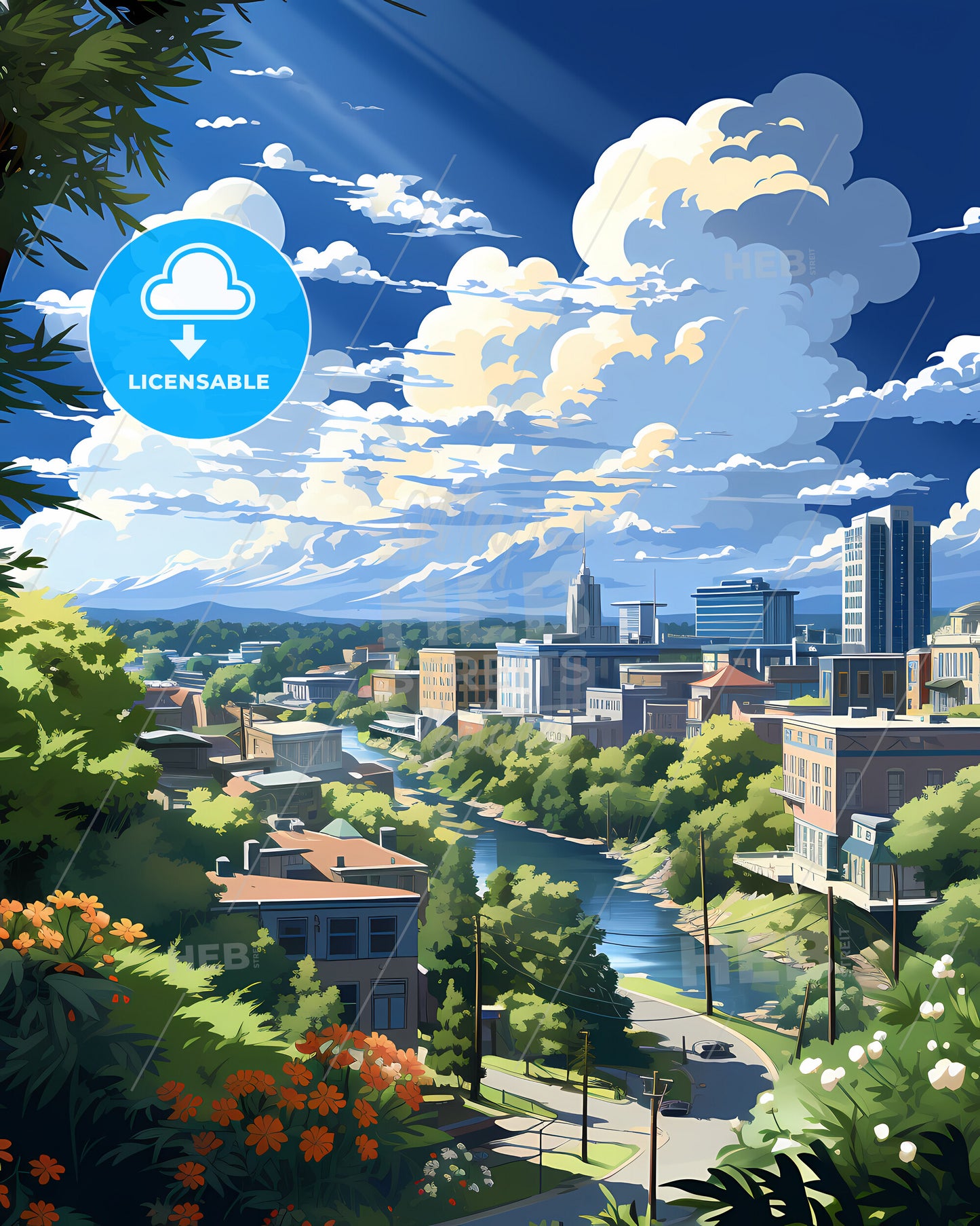 Augusta, Georgia, a city with trees and a river