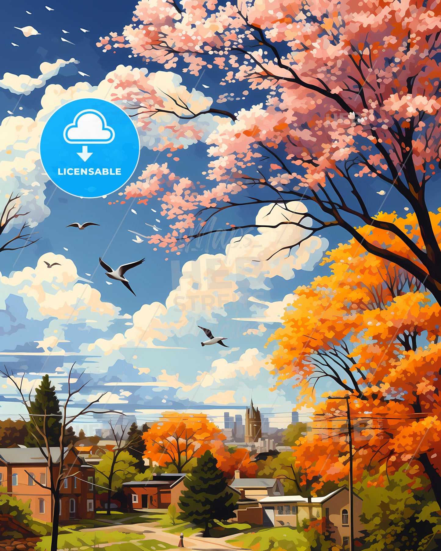 Rock Hill, South Carolina, birds flying over trees