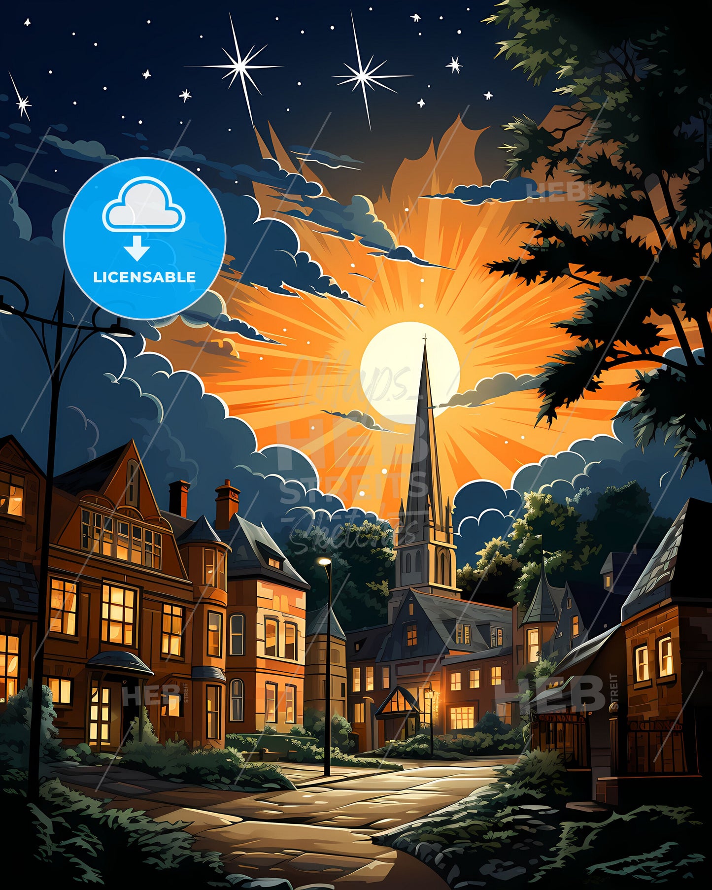 Swindon, South West England, a sun shining through clouds over a city