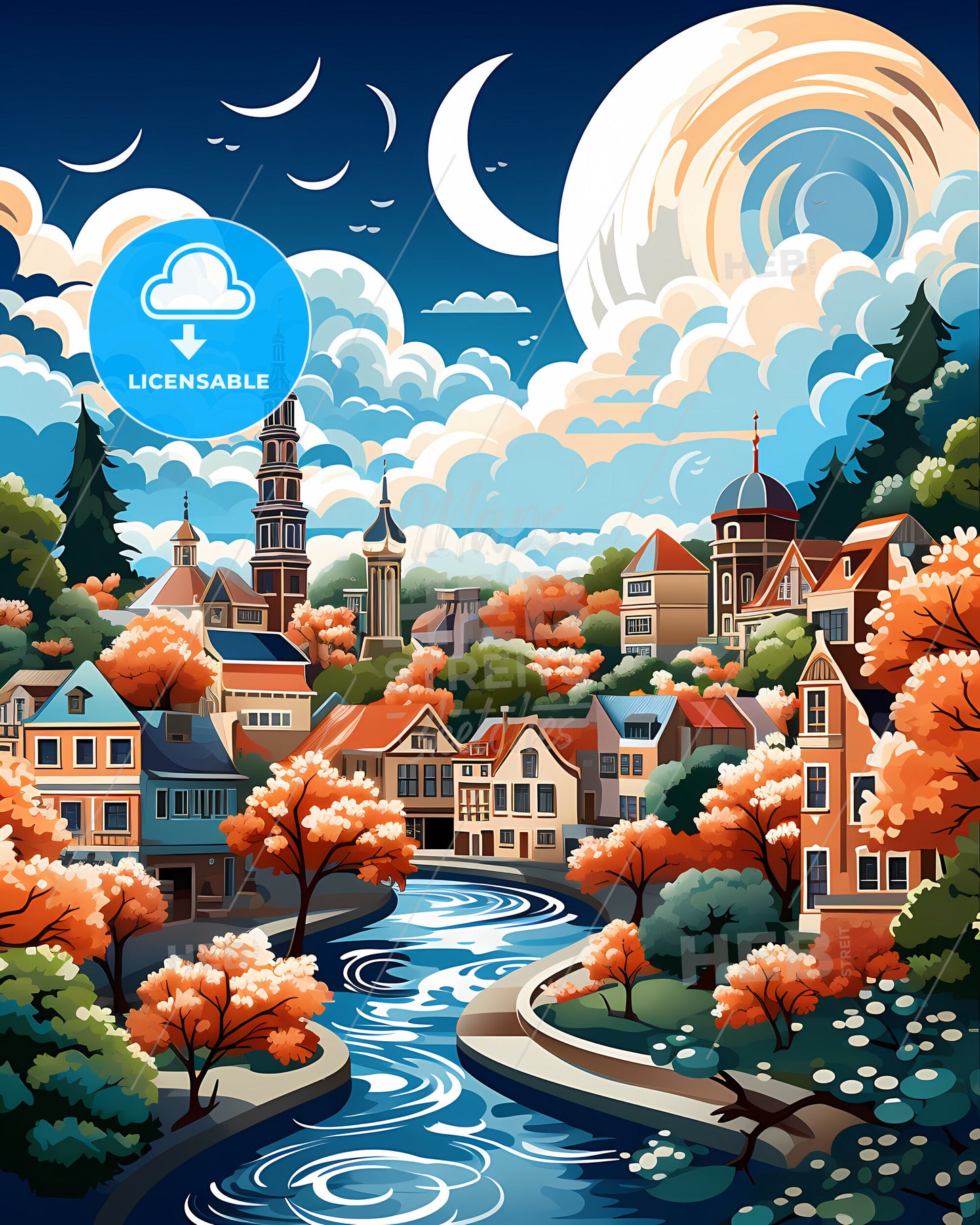 Hilversum, Netherlands, a colorful landscape with houses and trees