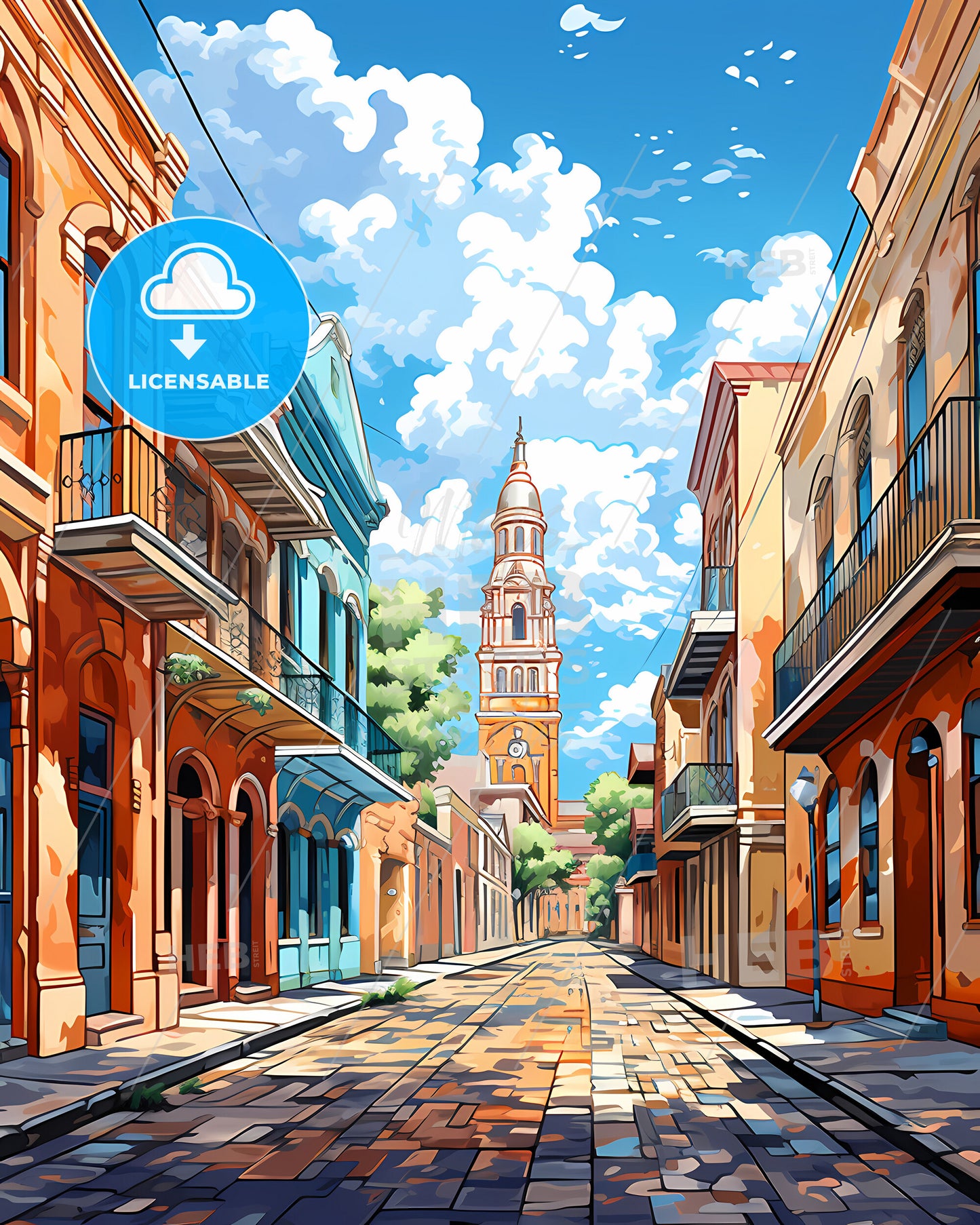 Schagen, Netherlands, a street with buildings and a tower