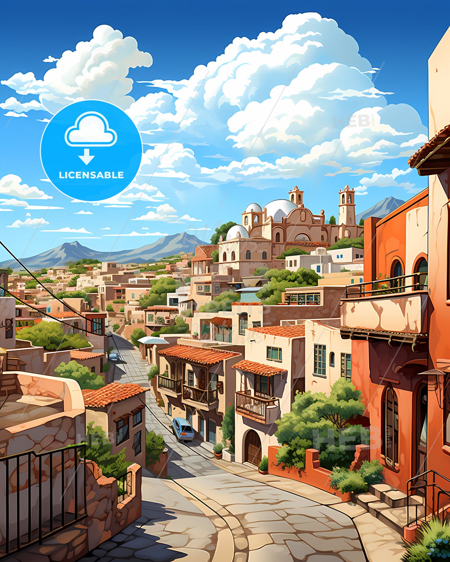 Santa Fe, New Mexico, a cartoon of a town