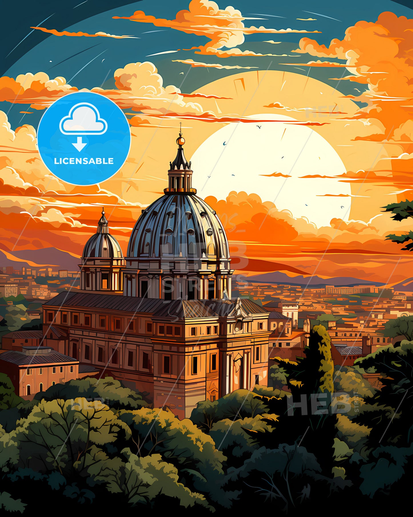 Rome, Italy, a large building with a dome and trees in front of it