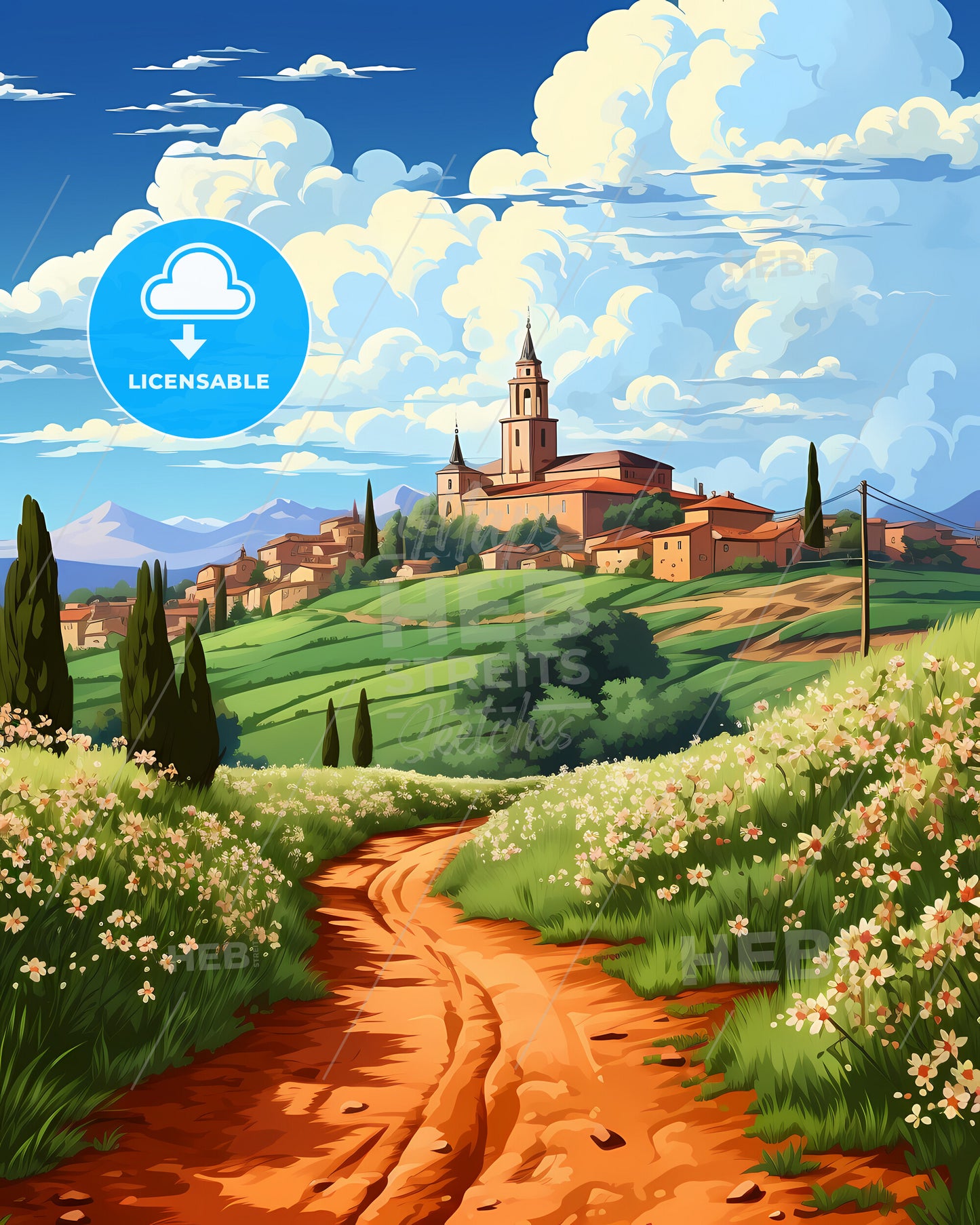 Faenza, Italy, a dirt road leading to a village