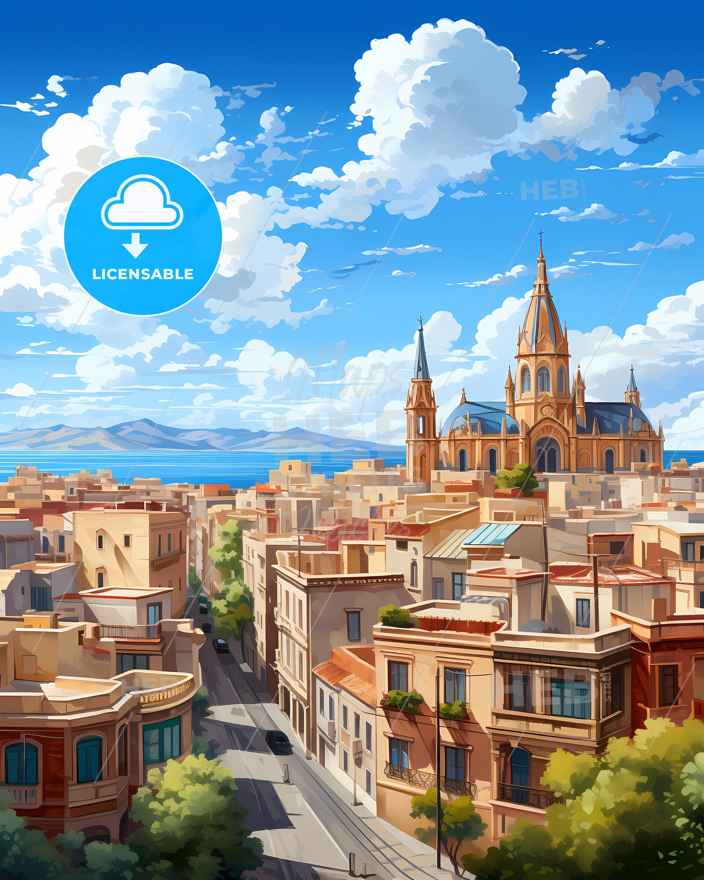 Eixample, Spain, a city with a church and a road