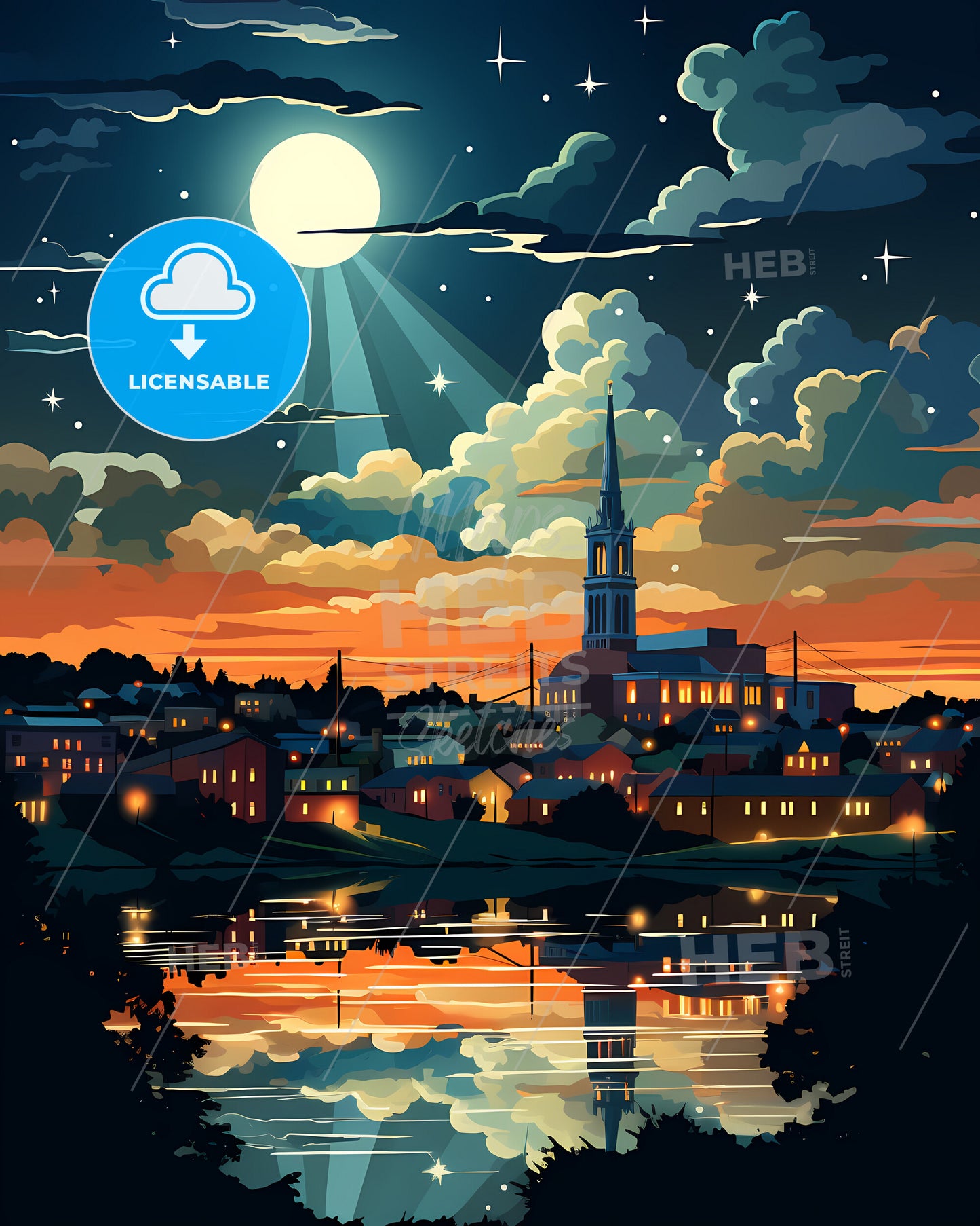 Pawtucket, Rhode Island, a moon over a city