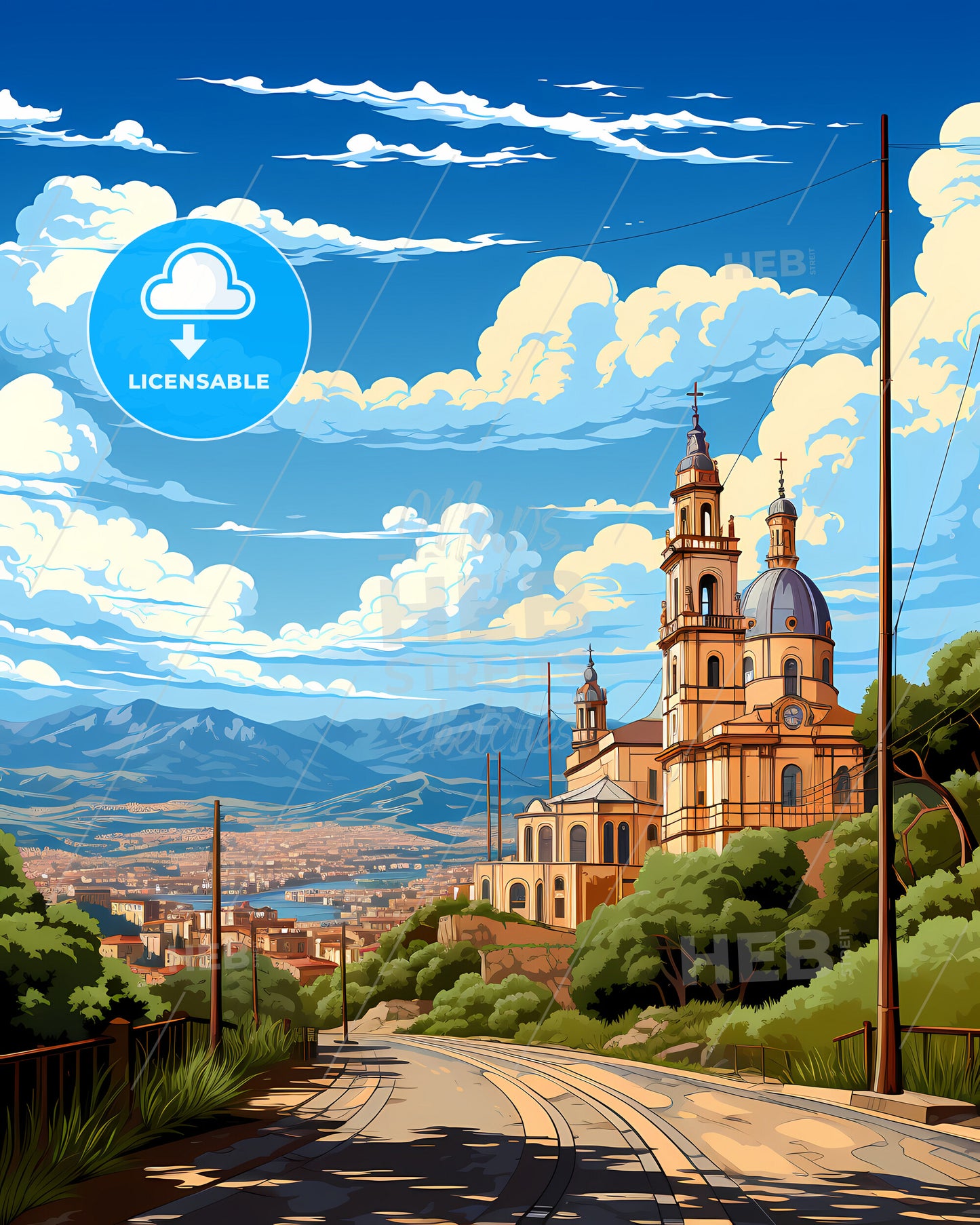 Livorno, Italy, a road with a building and trees on it