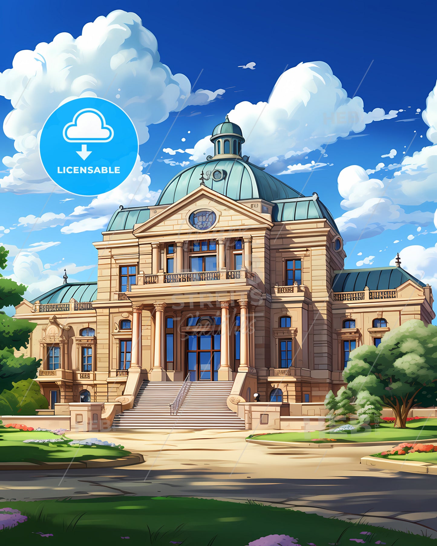 Allentown, Pennsylvania, a large building with a dome roof and a blue sky with clouds