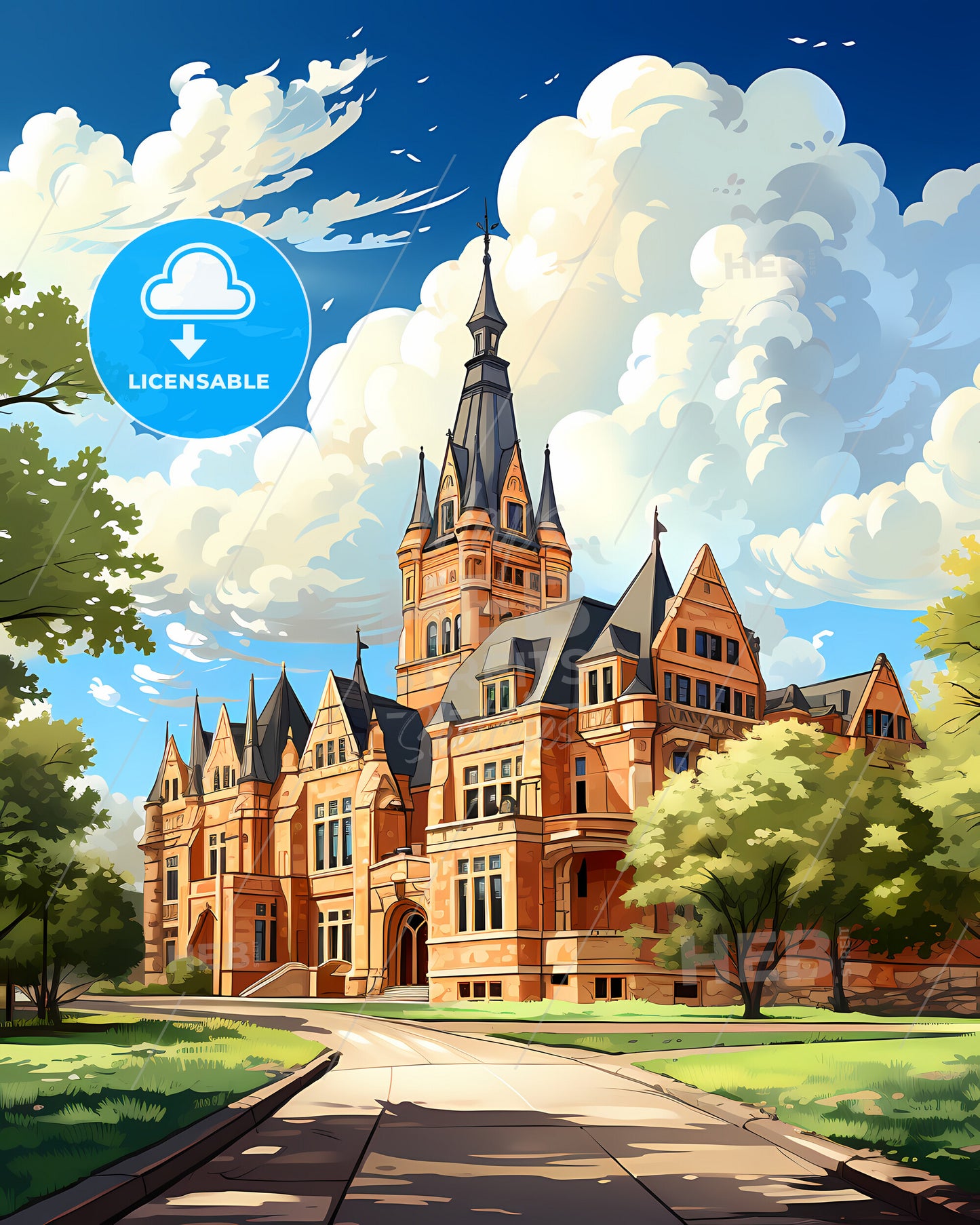 Bryan, Texas, a large building with trees and a path