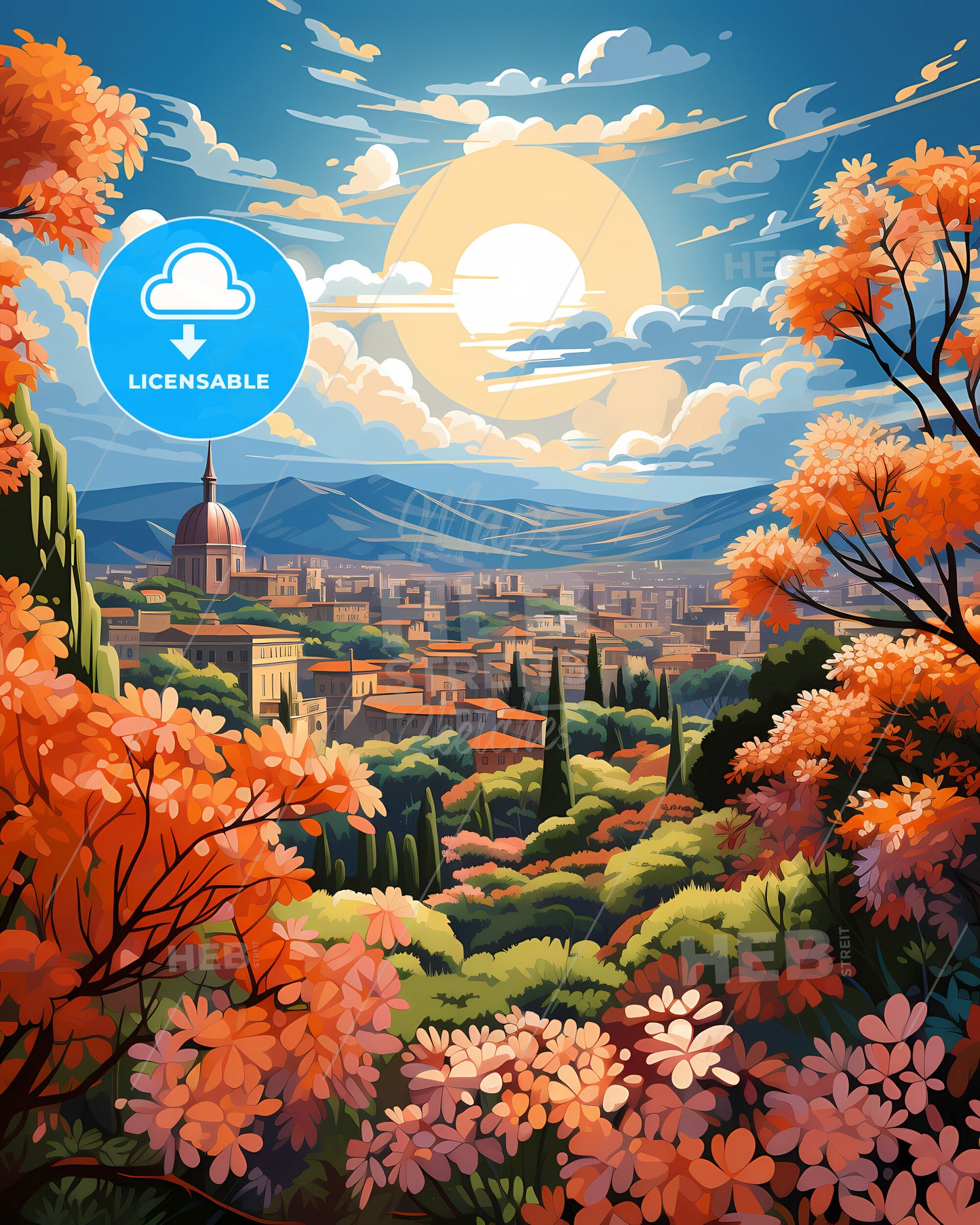 Rome, Italy, a landscape with trees and buildings