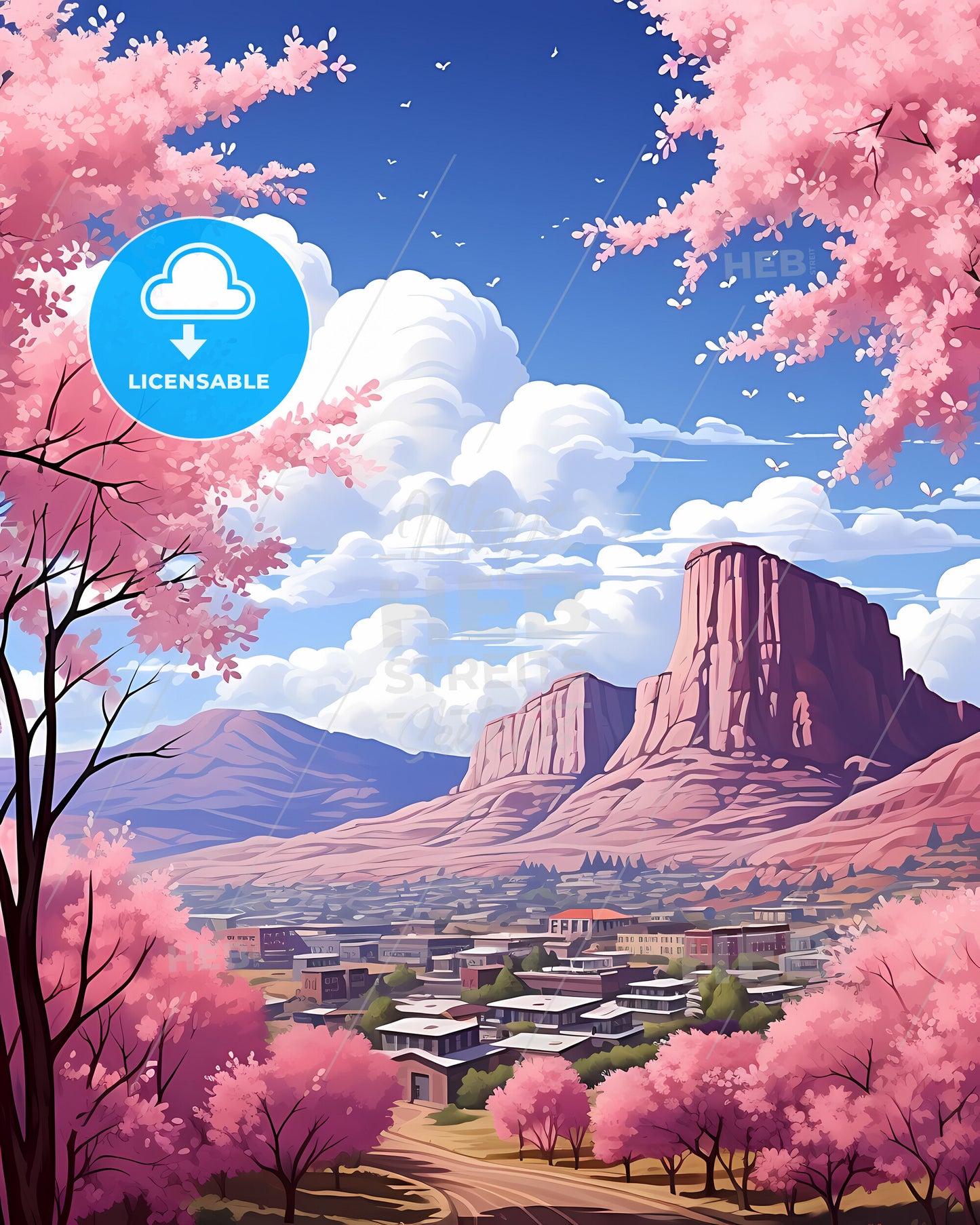 Grand Junction, Colorado, a landscape with pink trees and mountains