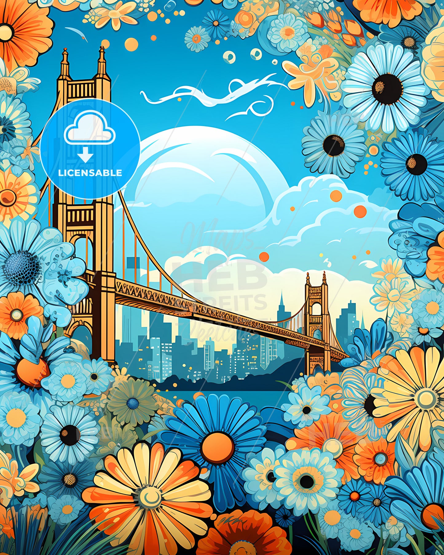 Cupertino, California, a bridge and flowers in a frame