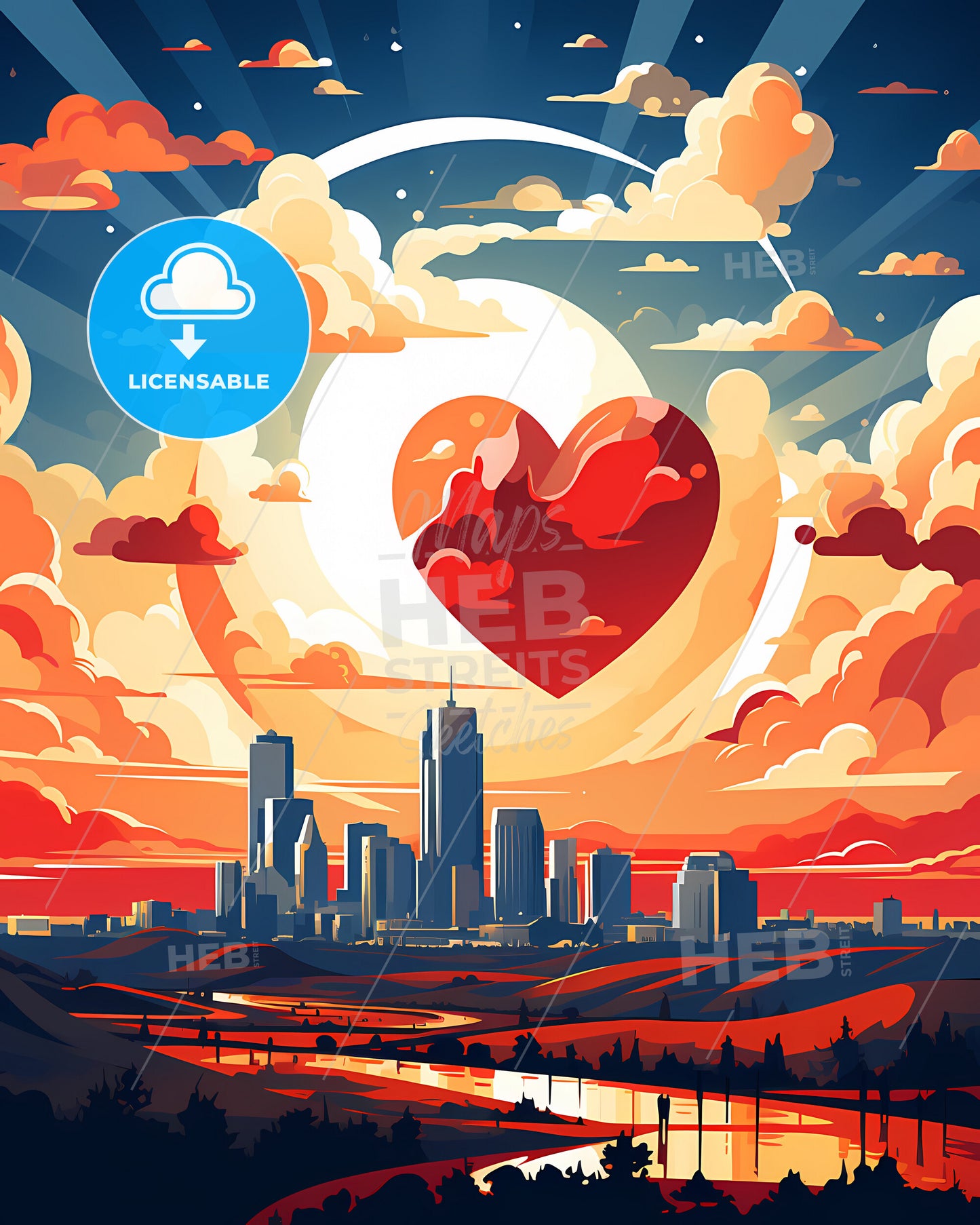 Aktau, Kazakhstan, a city skyline with a heart in the sky