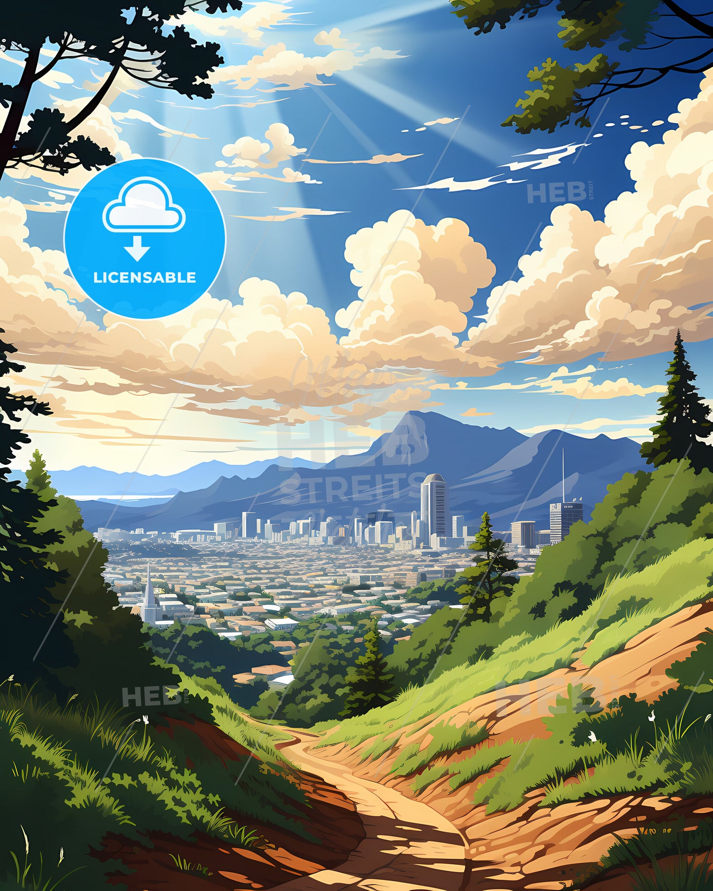 Burbank, California, a landscape of a city with trees and mountains