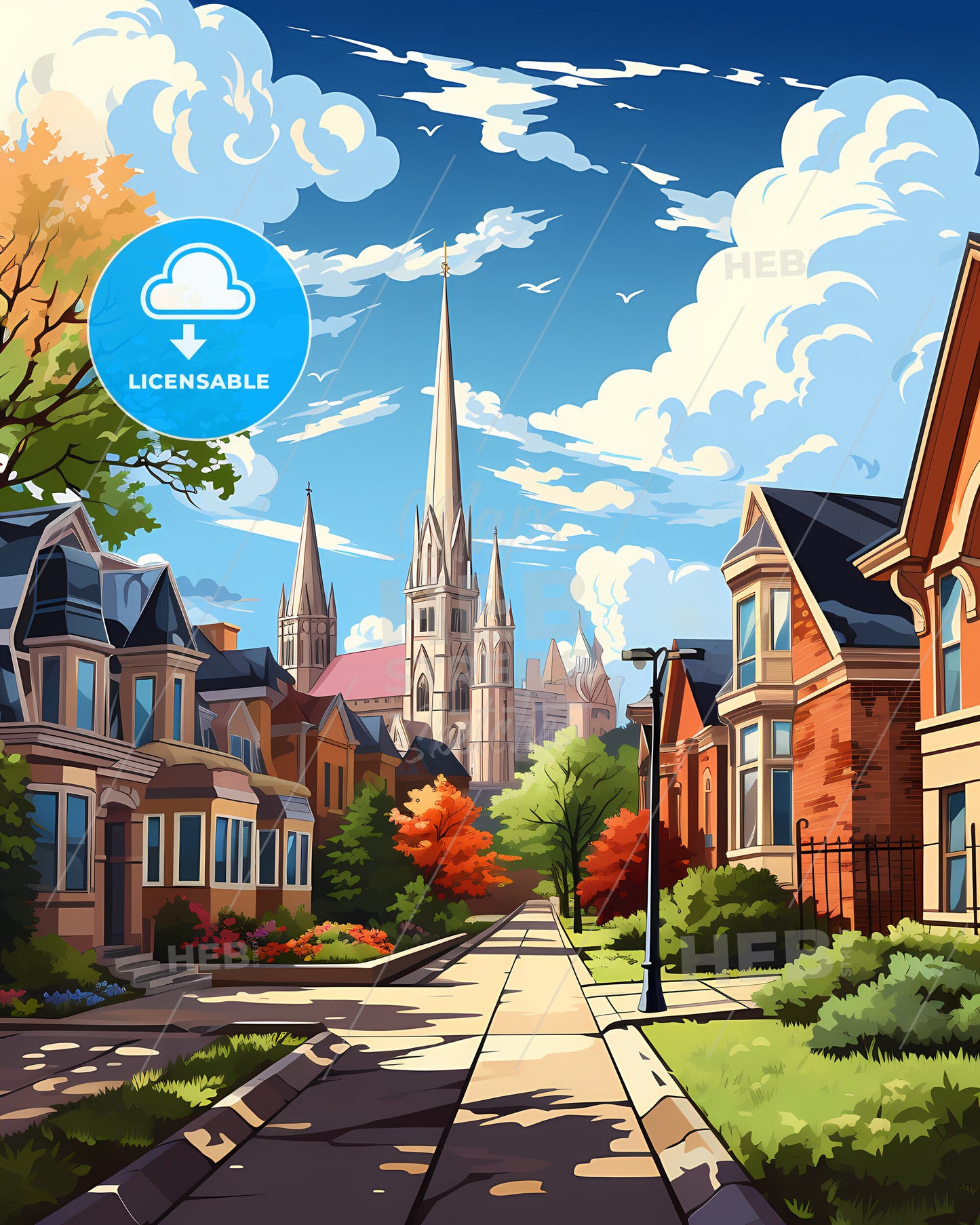 Lafayette, Indiana, a street with a church in the background