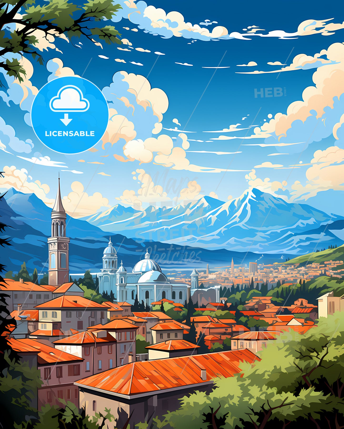 Pordenone, Italy, a city with red roofs and mountains in the background