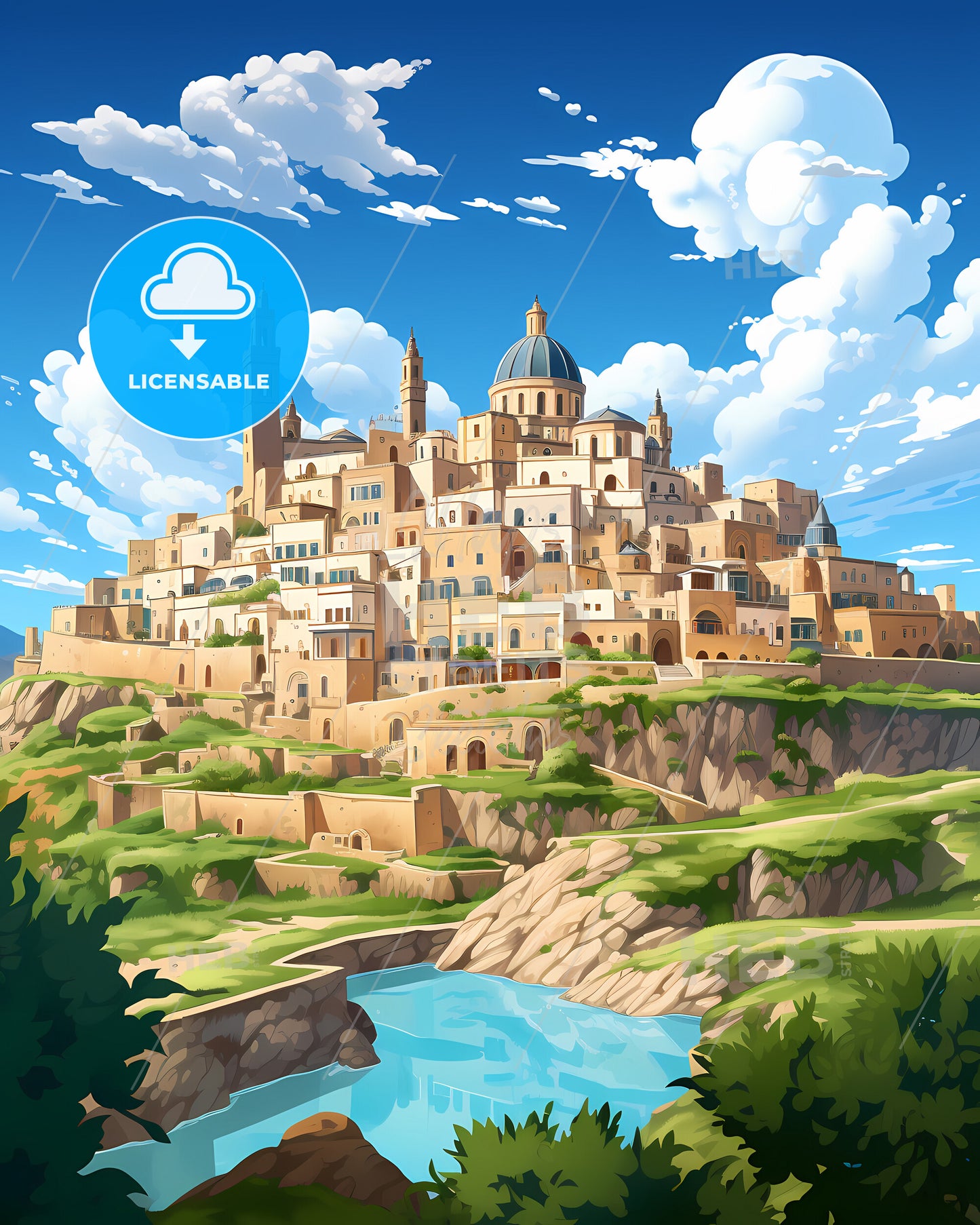 Andria, Italy, a cartoon of a city on a hill