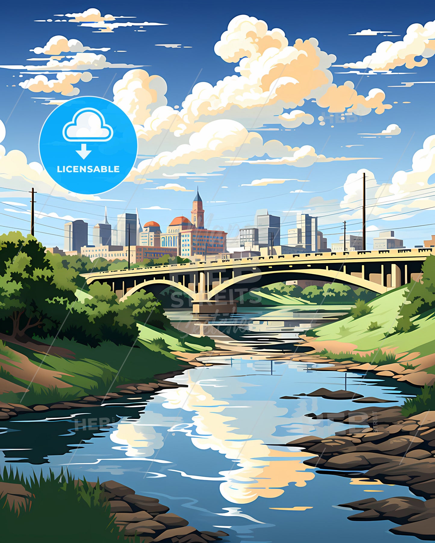 Pittsburg, California, a bridge over a river with trees and a city in the background