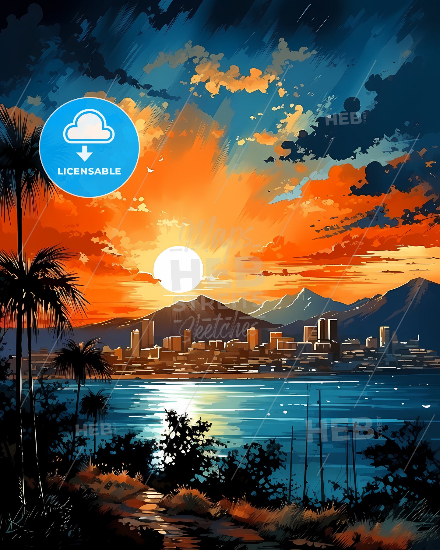 Alicante, Spain, a sunset over a city