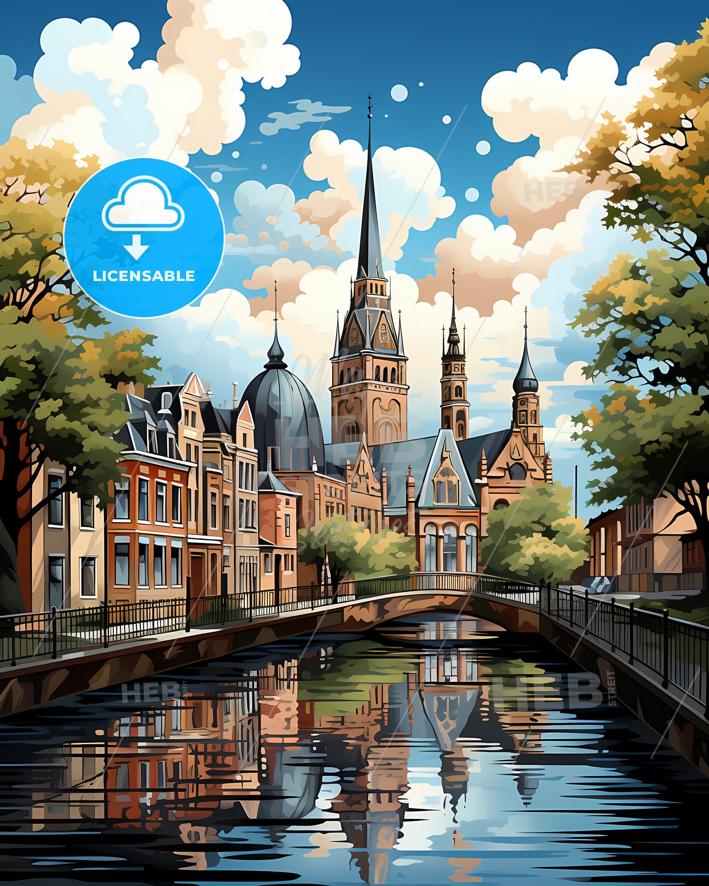 Almelo, Netherlands, a bridge over a river with a castle in the background