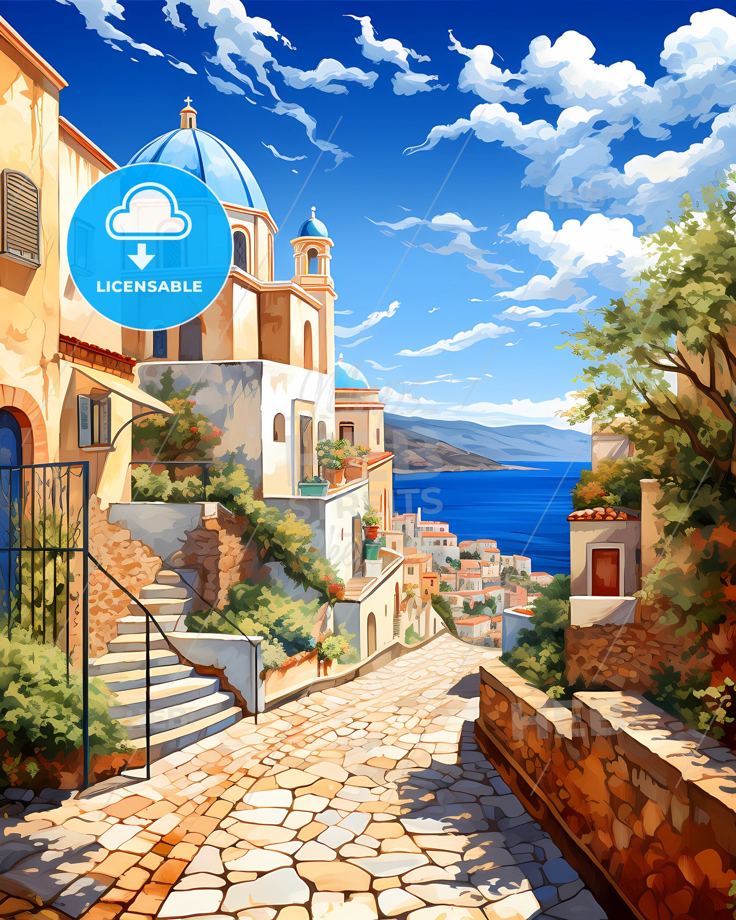 Portici, Italy, a street with buildings and a body of water