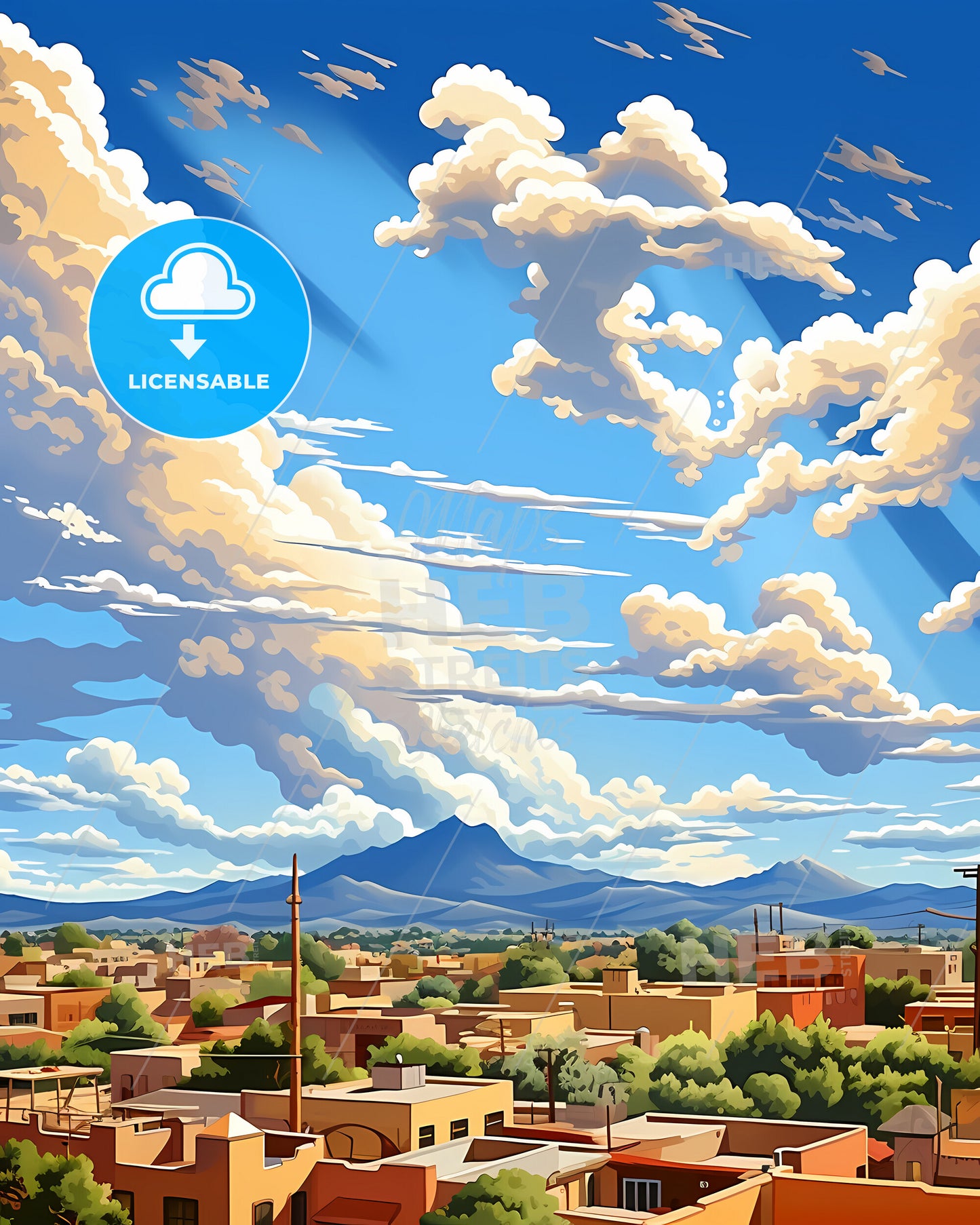 Santa Fe, New Mexico, a city with trees and mountains in the background