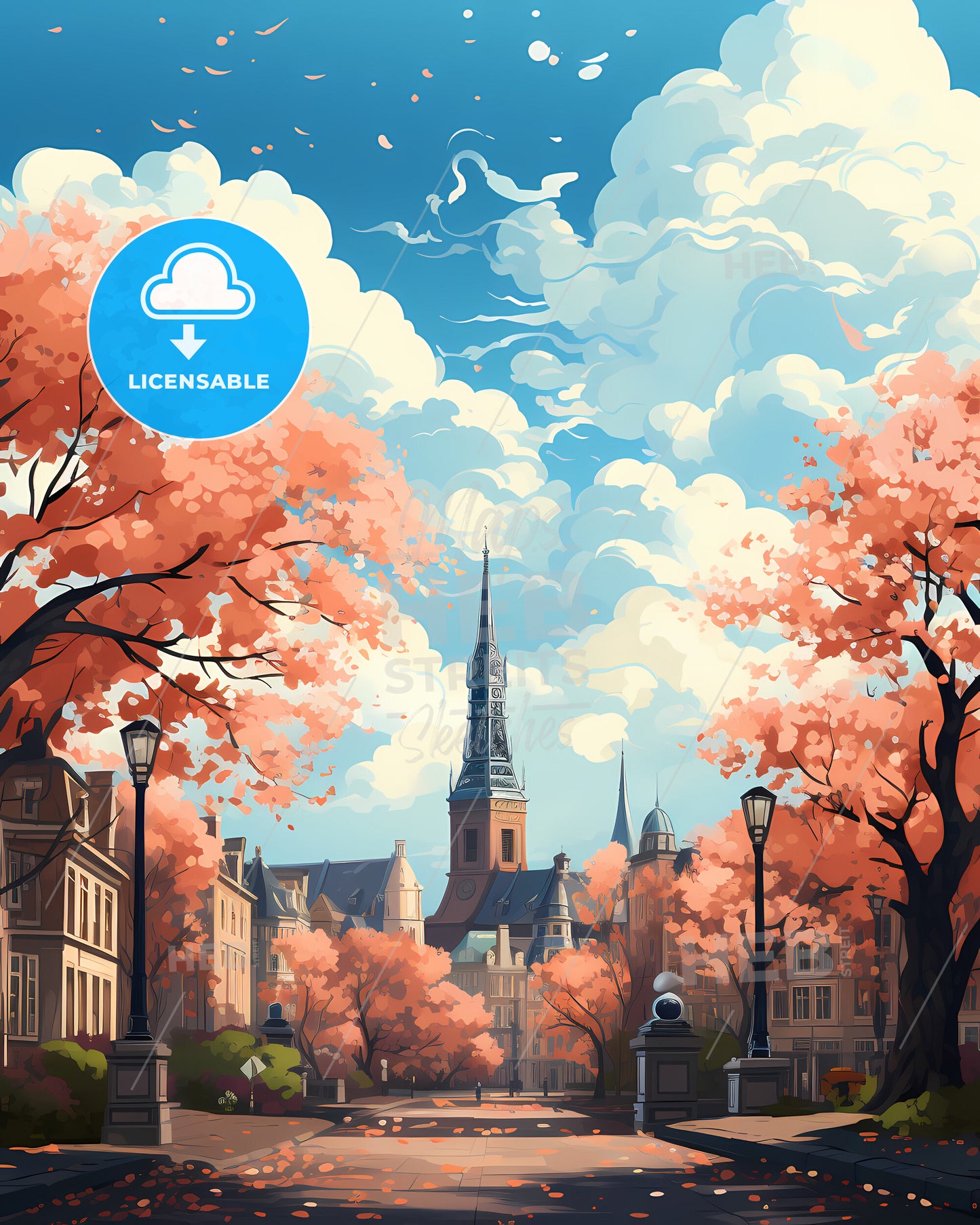 Edinburgh, Edinburgh, a street with trees and a church in the background