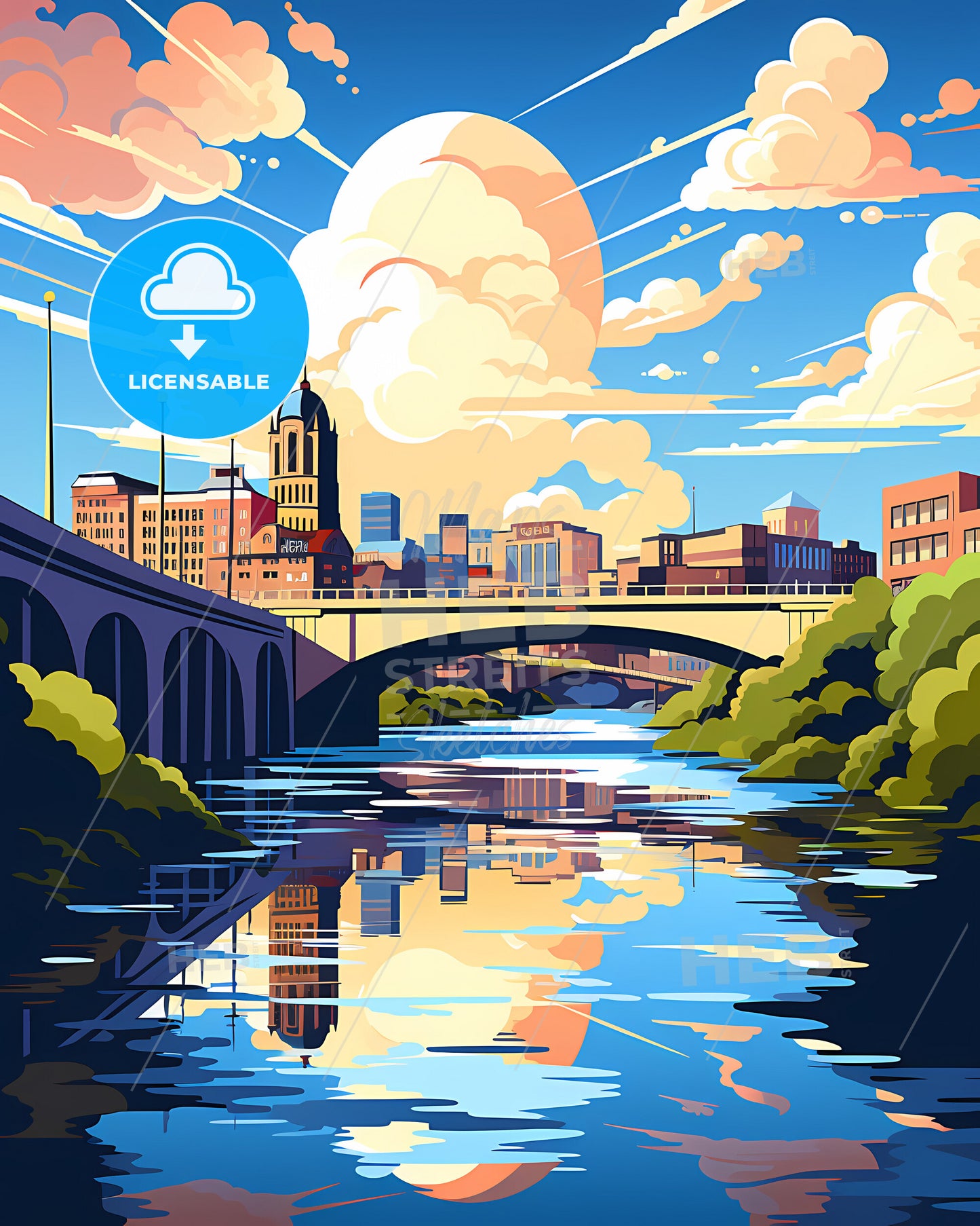 Augusta, Georgia, a bridge over a river with trees and buildings