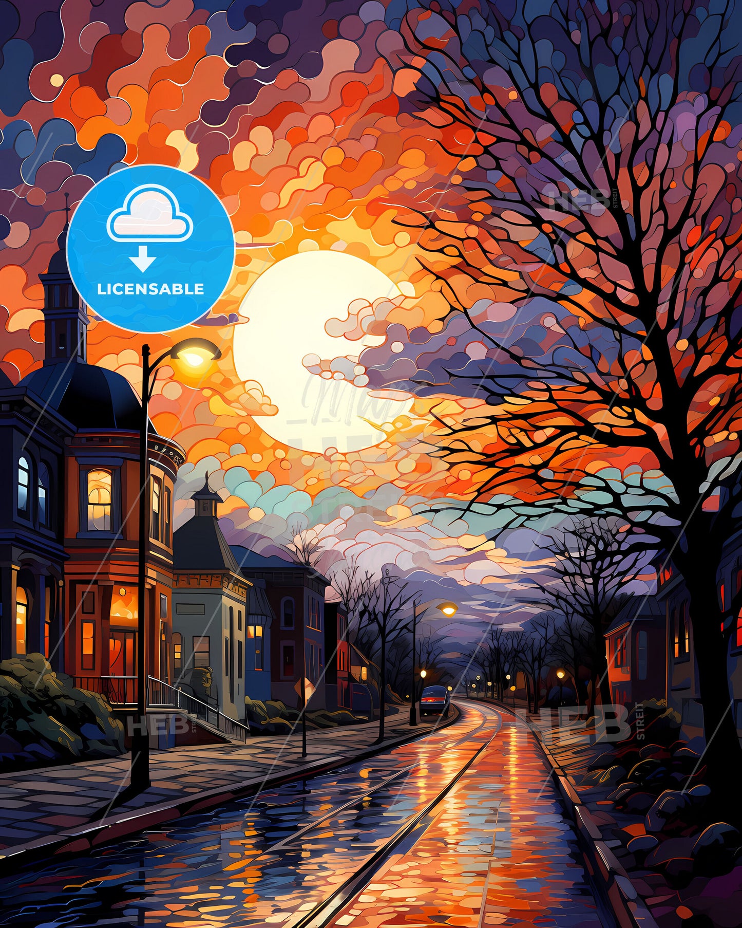 Tallahassee, Florida, a street with a moon and trees