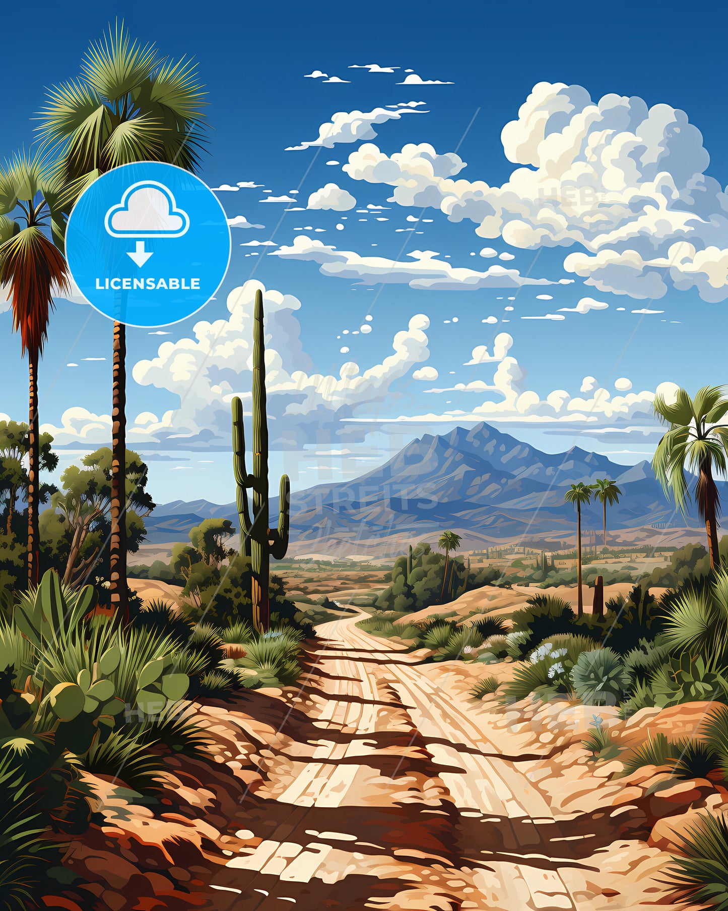 Corona, California, a dirt road with cactuses and mountains