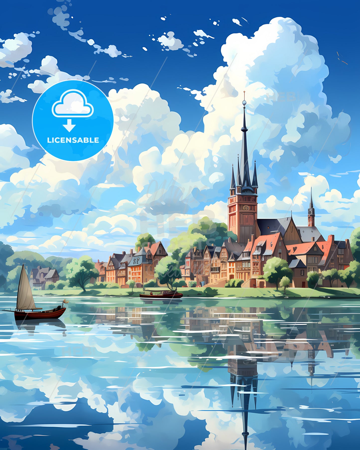 Peel En Maas, Netherlands, a water view of a town with a boat and a building