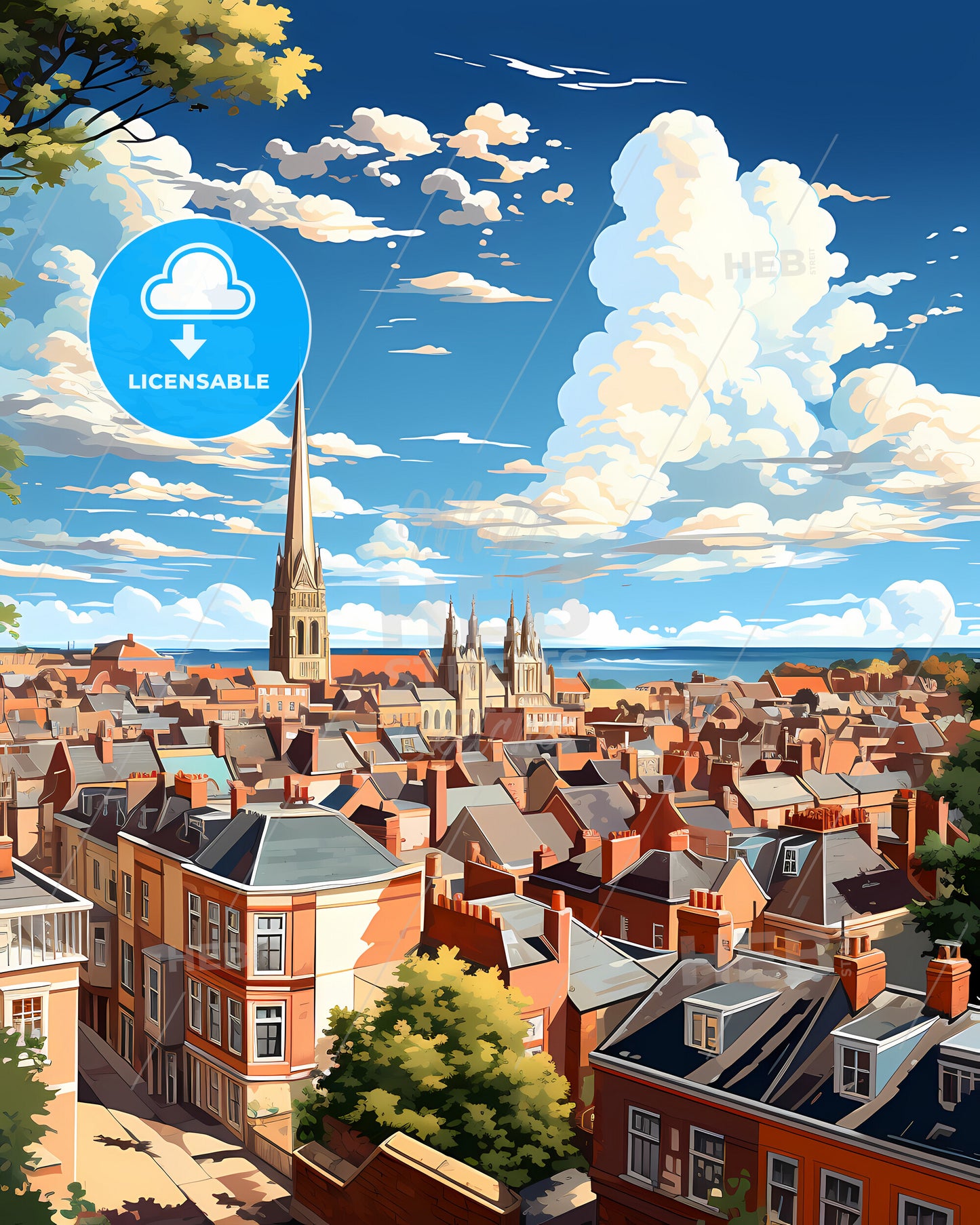 Ipswich, East of England, a city with a tall spire and a body of water