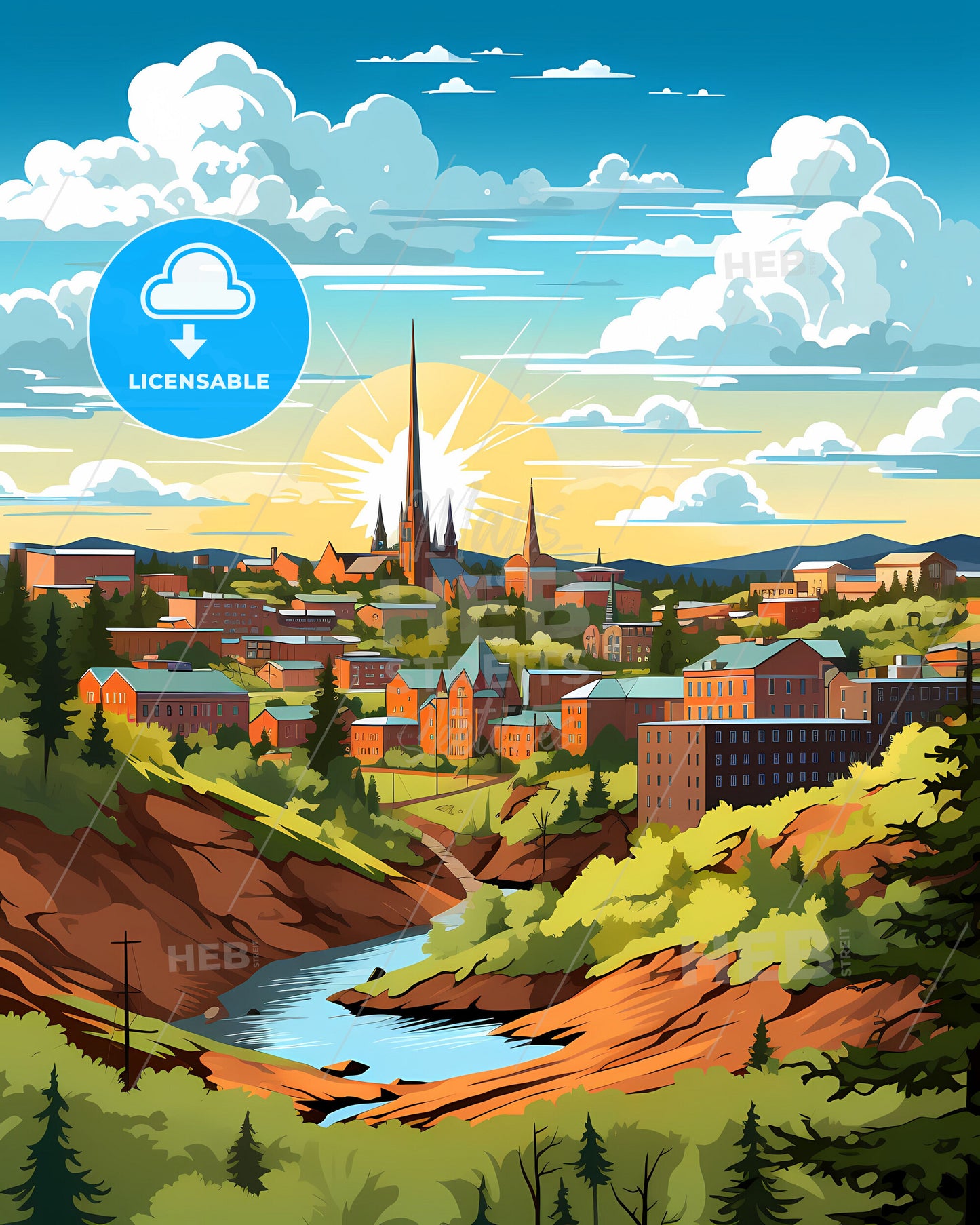 Uppsala, Sweden, a landscape of a town with trees and a river