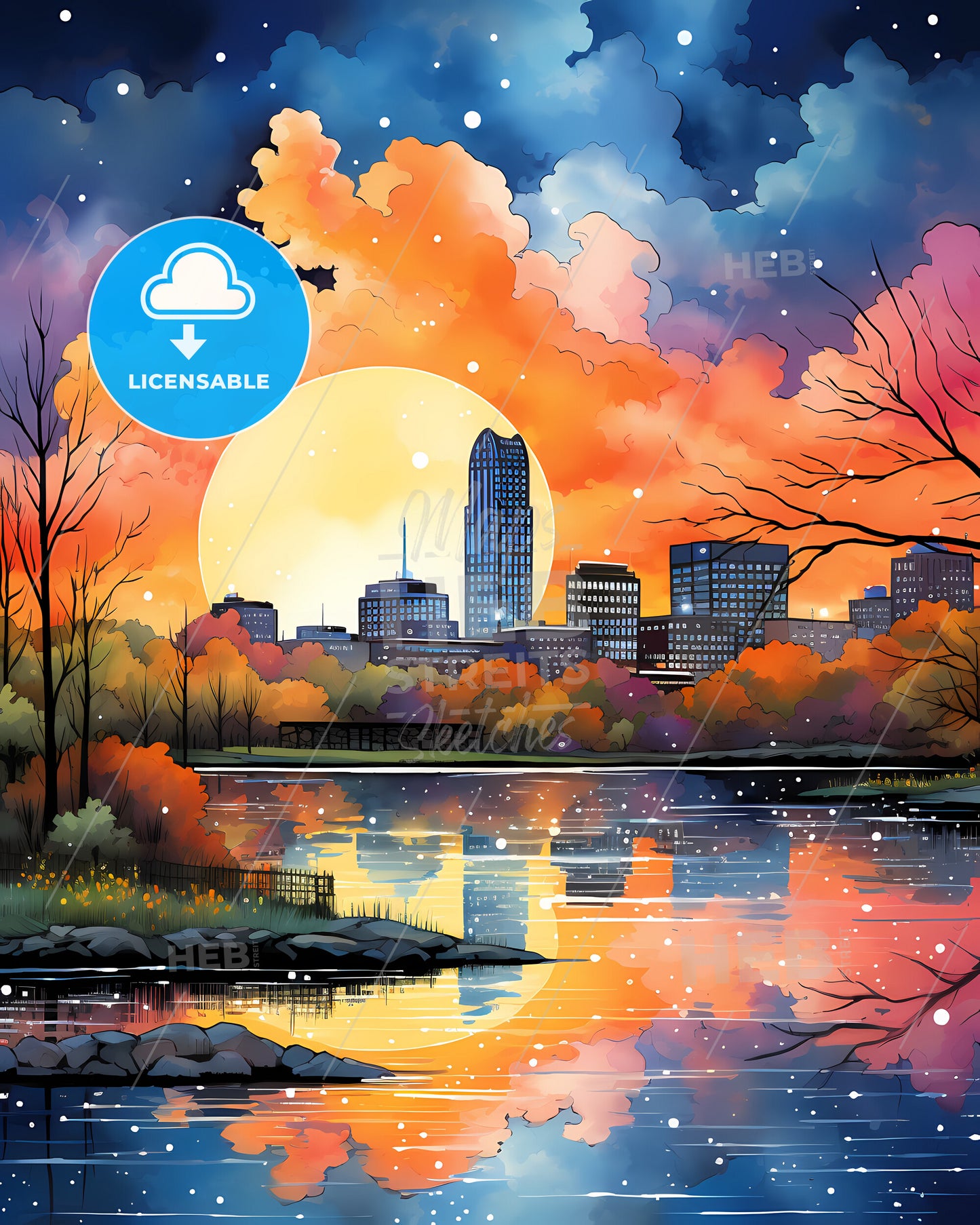 Murfreesboro, Tennessee, a colorful sunset over a city